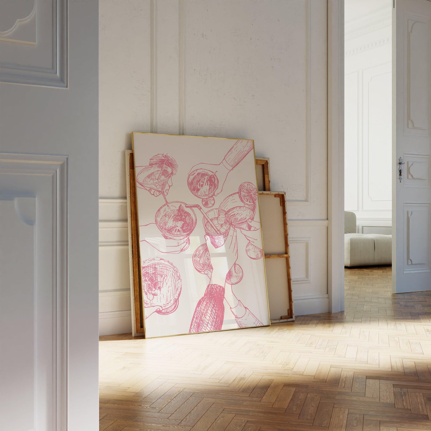 Hand Drawn Cheers Cocktail Pink Poster