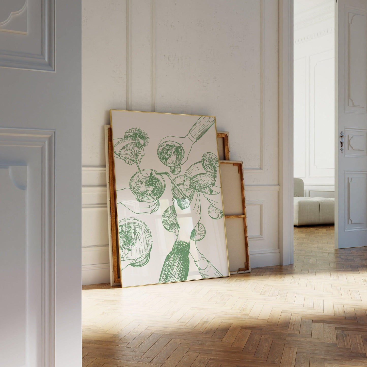 Hand Drawn Cheers Cocktail Green Poster