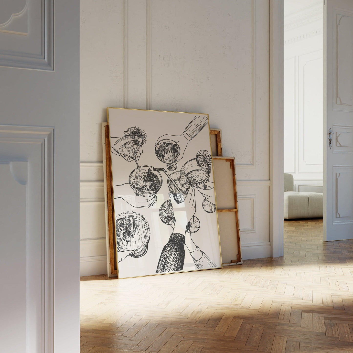 Hand Drawn Cheers Cocktail Black Poster