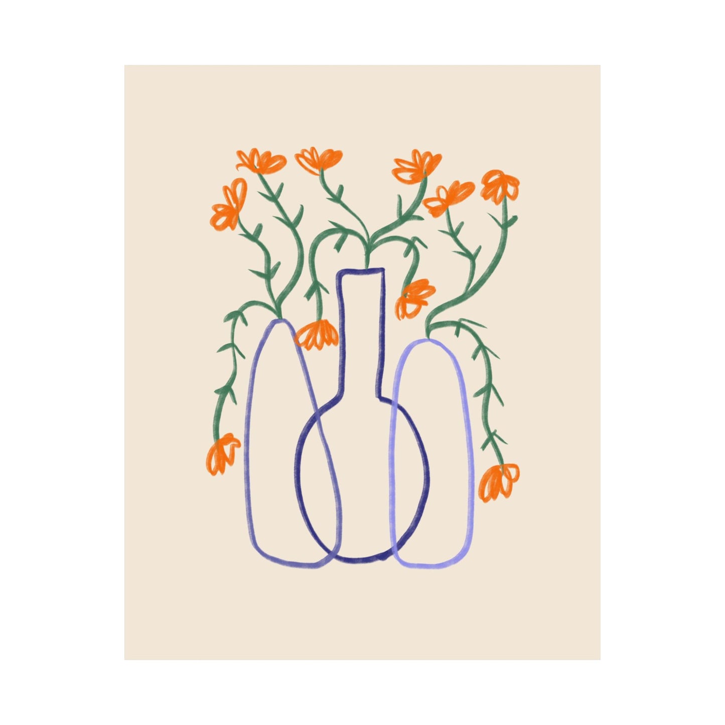 Hand Drawn Orange Flower Vase Poster