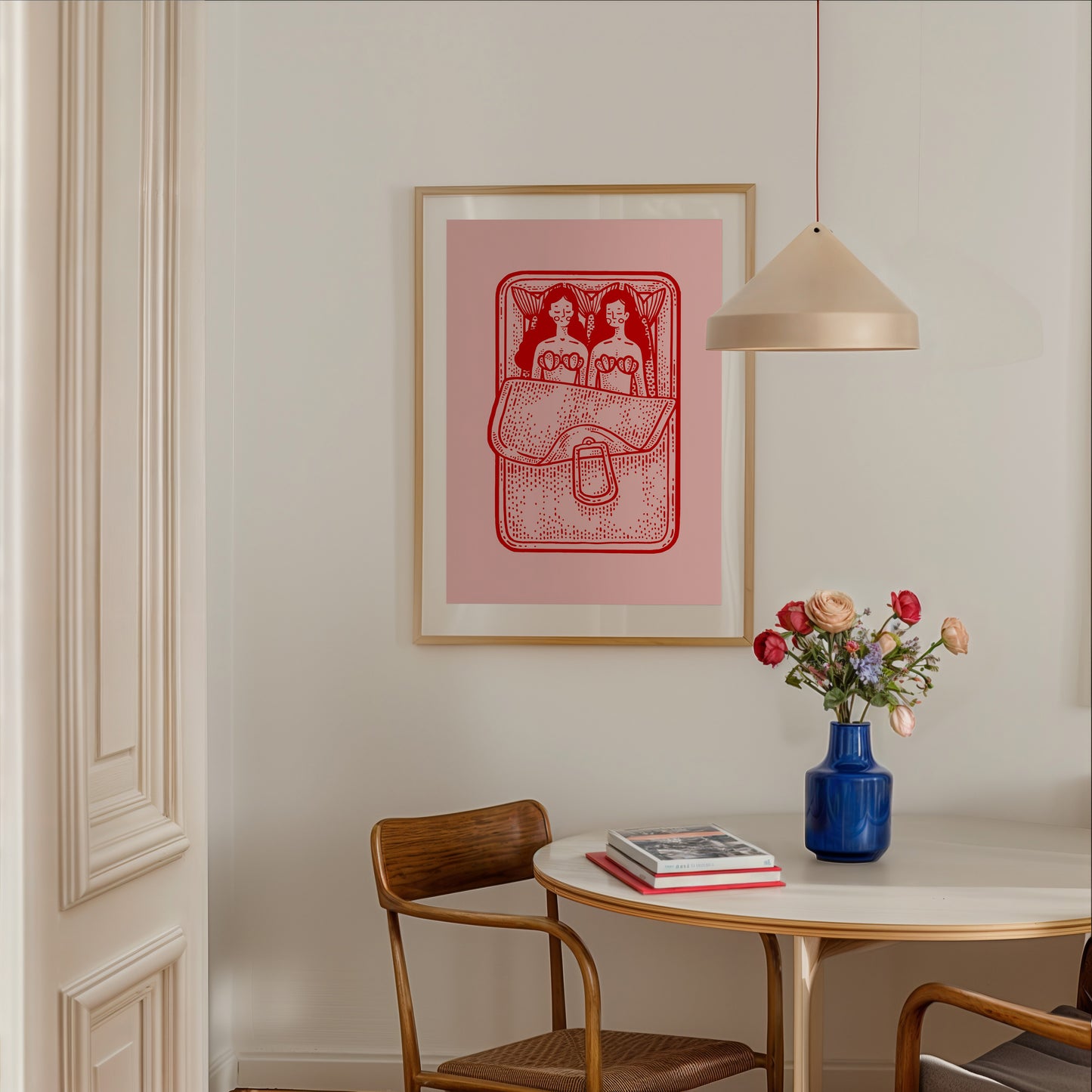 Mermaid Sardines Pink & Red Poster