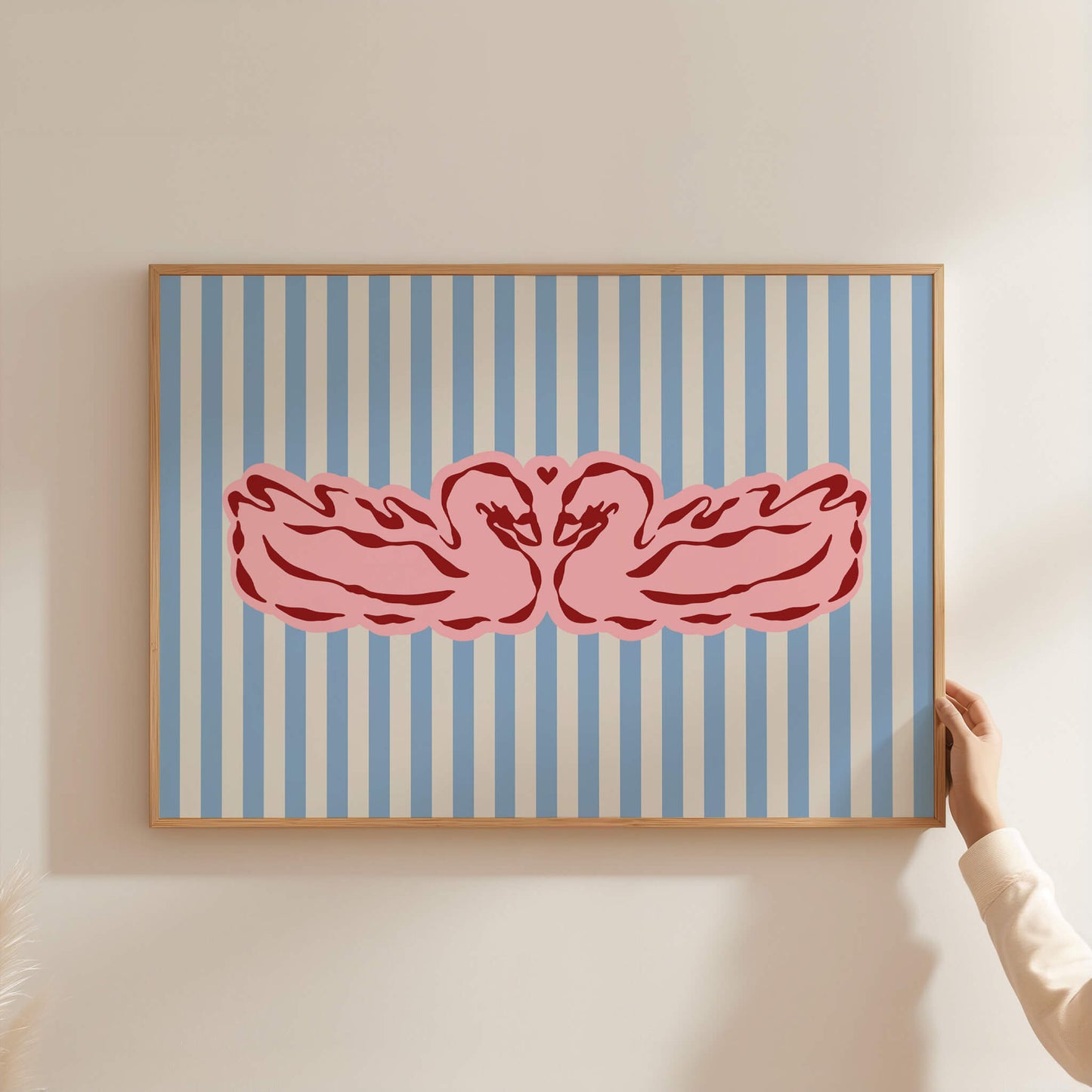 Swan Romantic Striped Poster