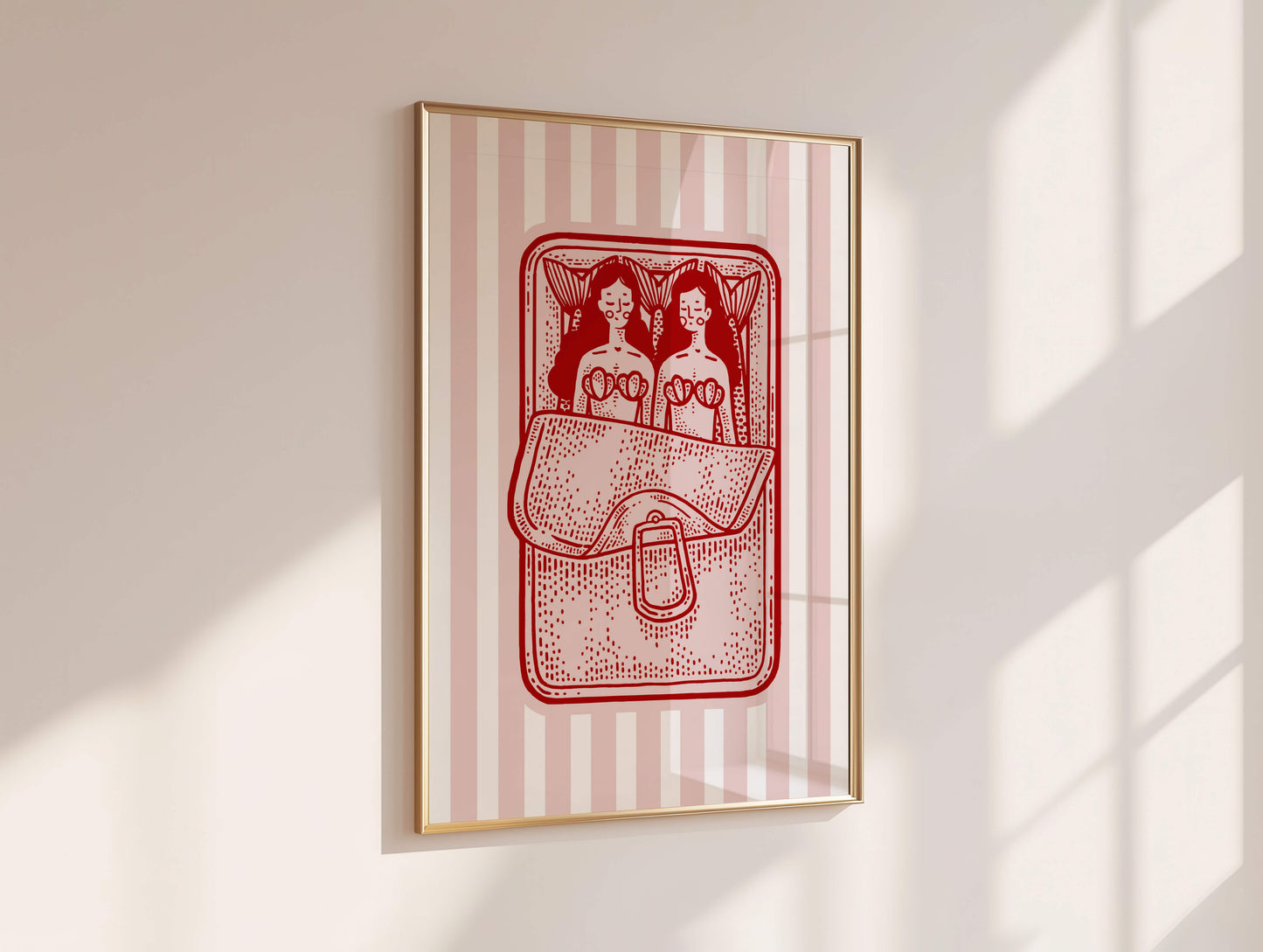 Striped Mermaid Sardines Pink Poster