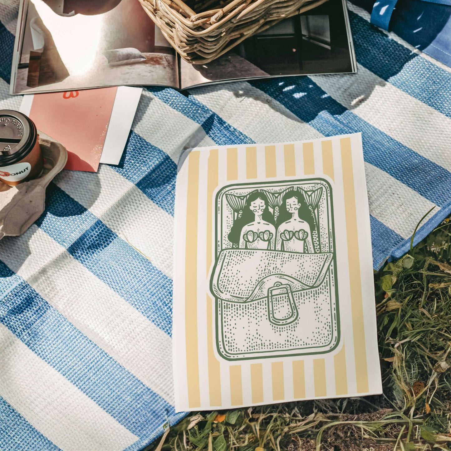 Striped Mermaid Sardines Yellow Poster