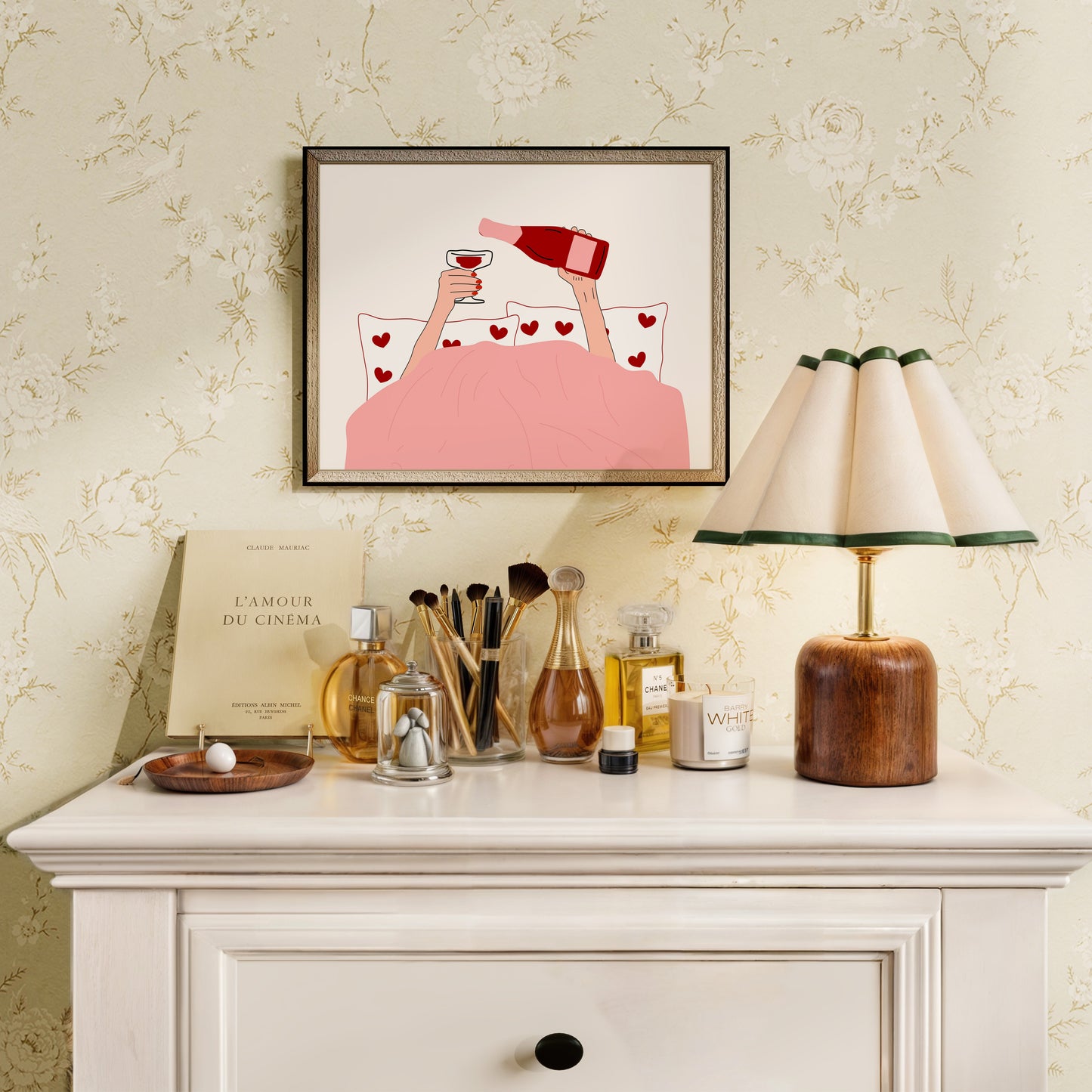 Wine in Bed Heart Poster