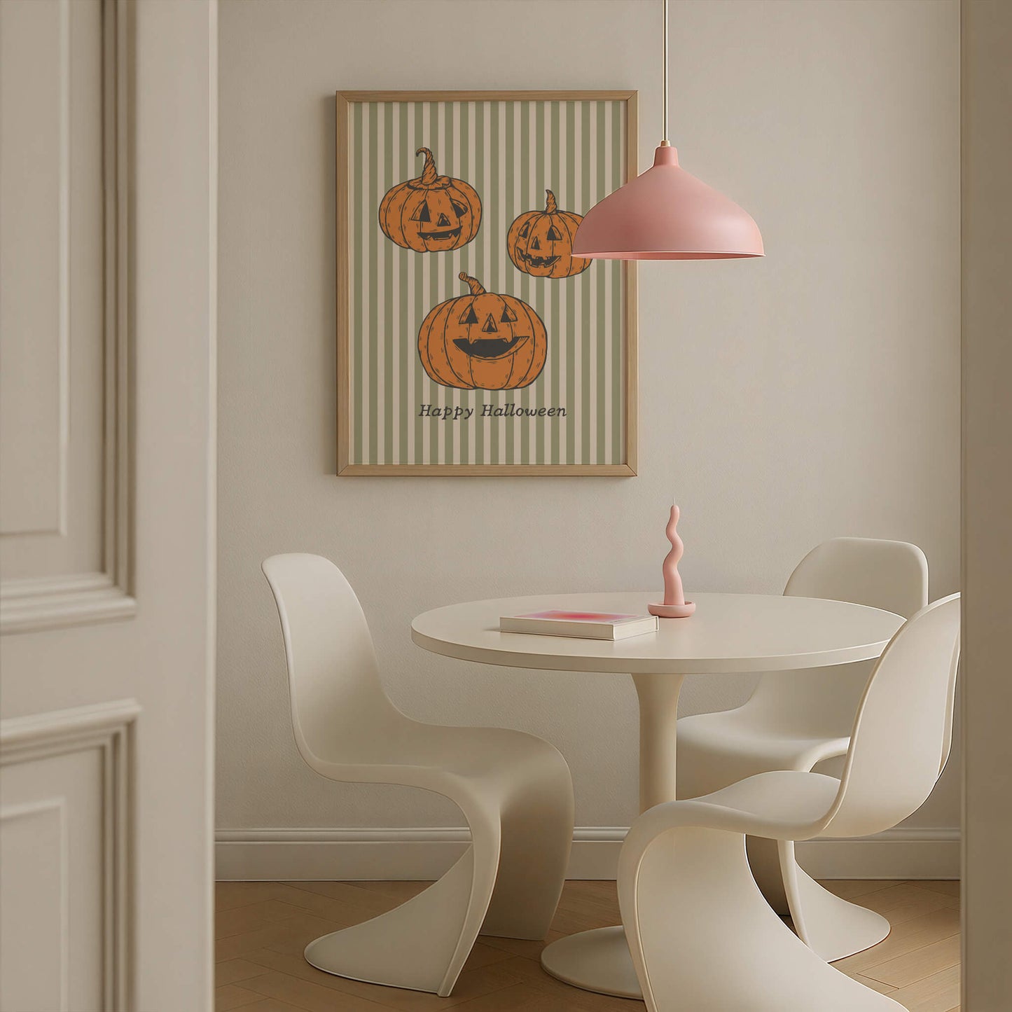Happy Halloween Striped Pumpkin Poster