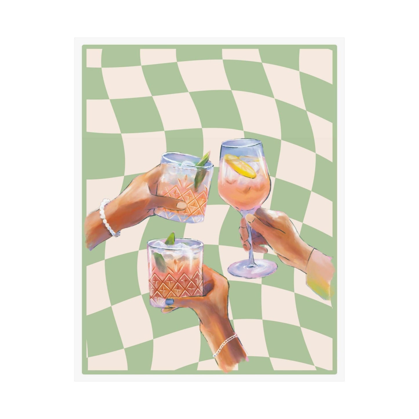 Green Checkered Cocktail Poster