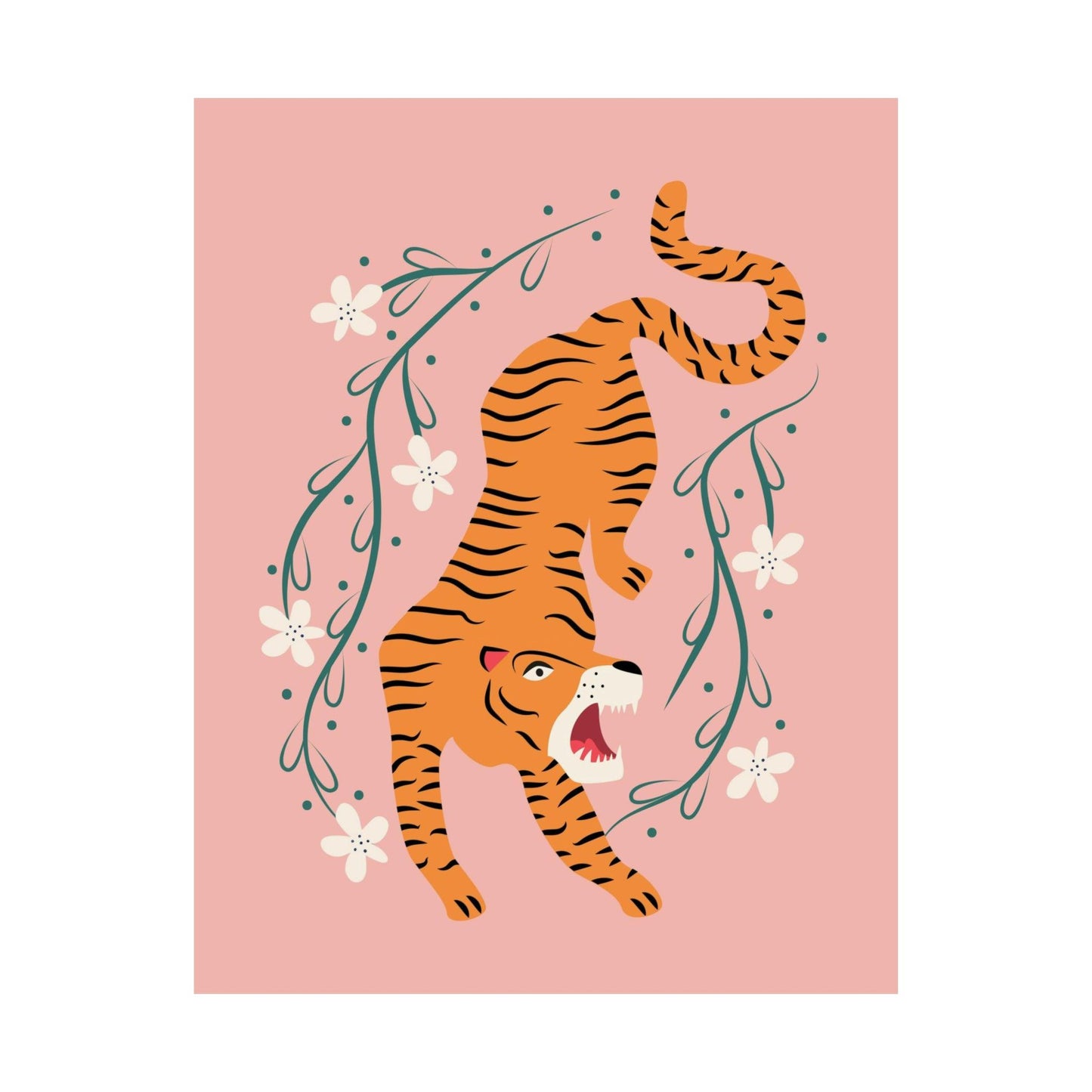 Tiger & Flowers Pink Poster