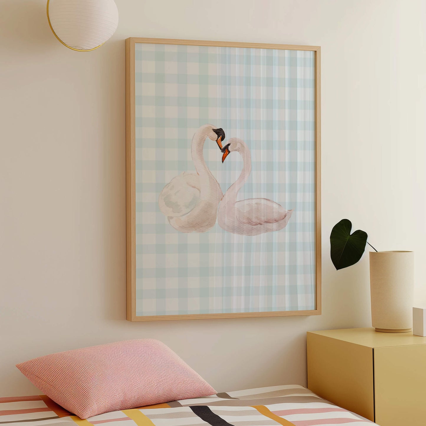 Gingham Swan Blue Poster