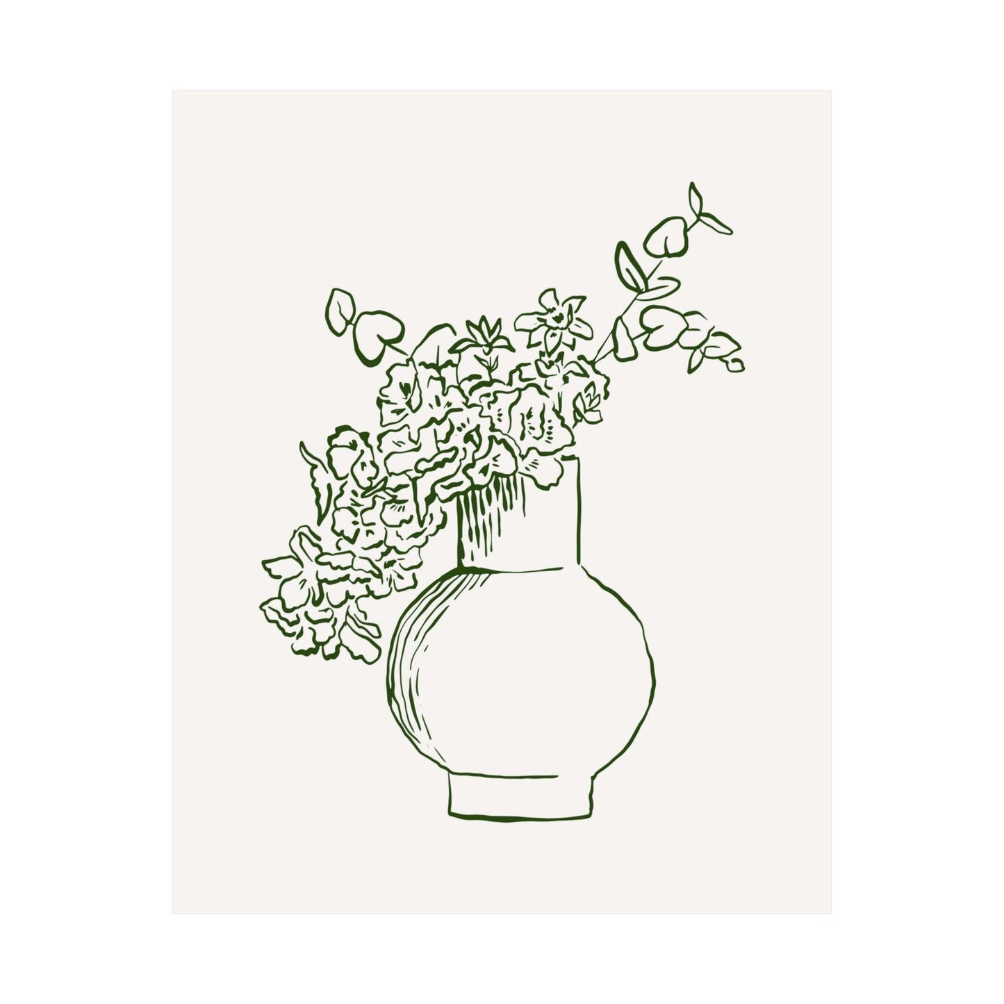 Green Fine Line Flower Poster