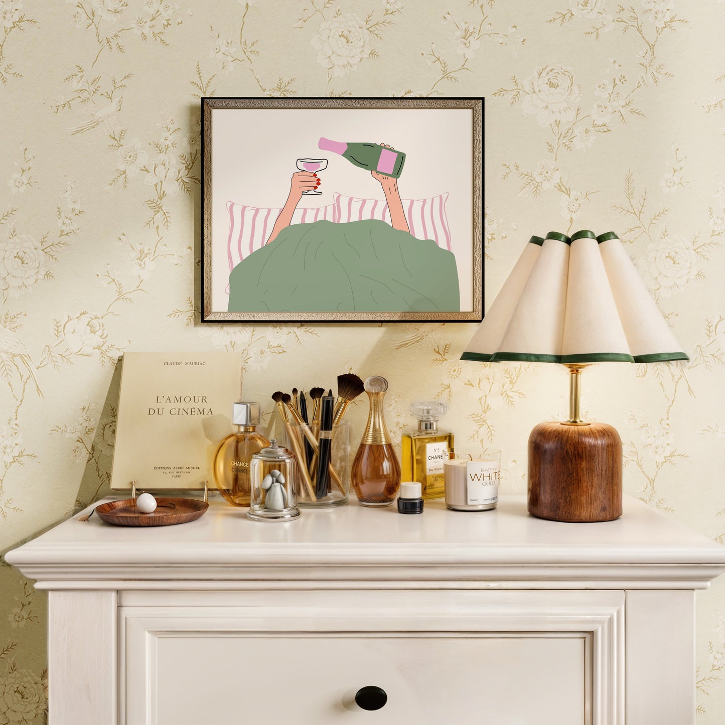 Wine in Bed Sage Poster