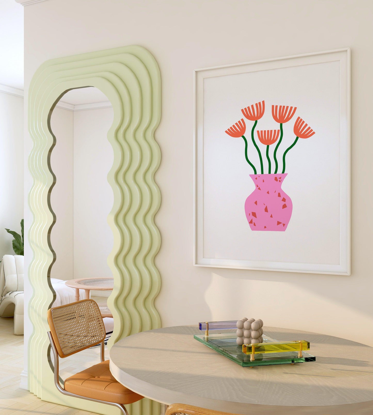 Pink Vase Colorful Flowers Poster