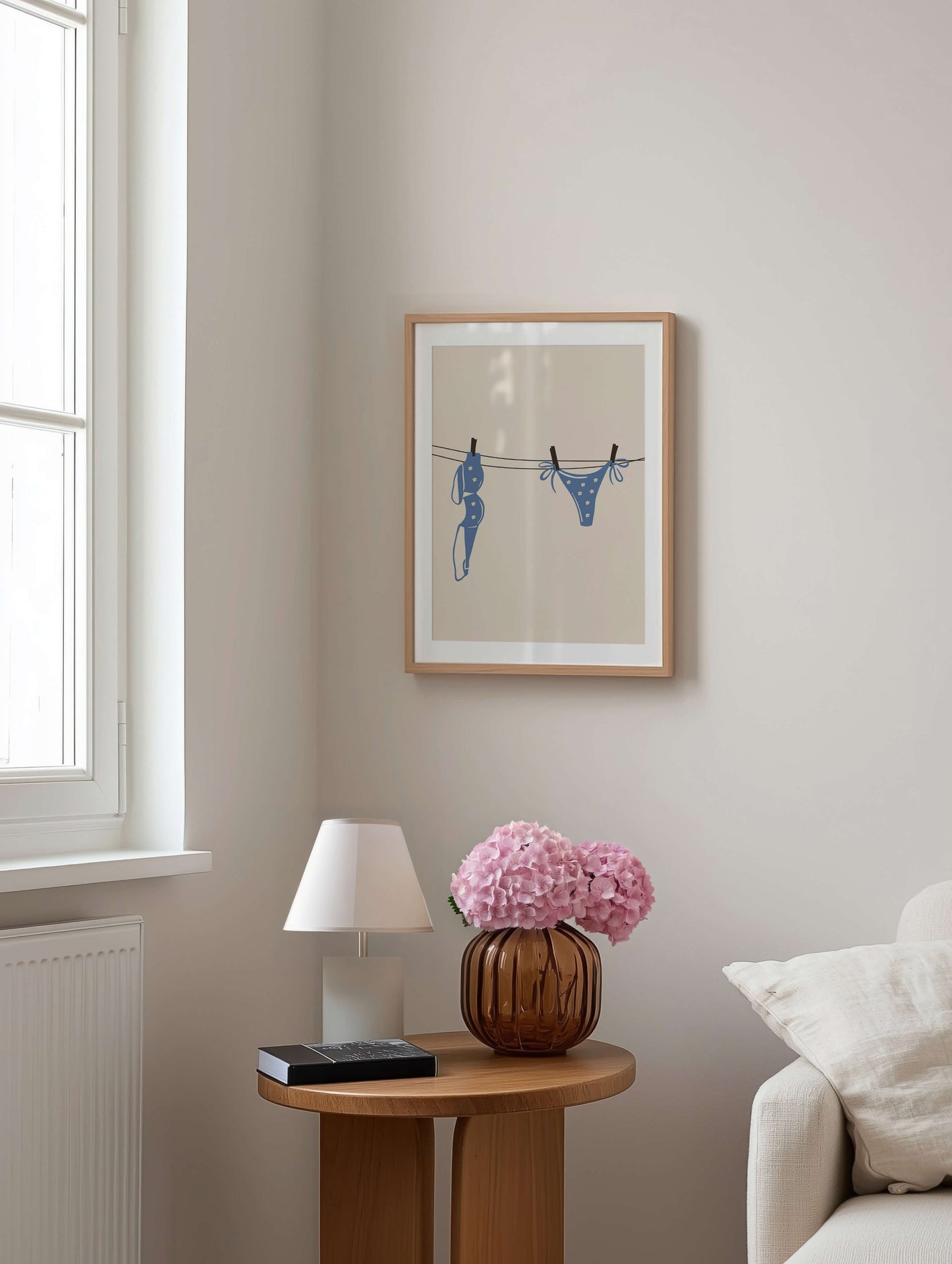 Blue Daisy Bikini Laundry Line Poster