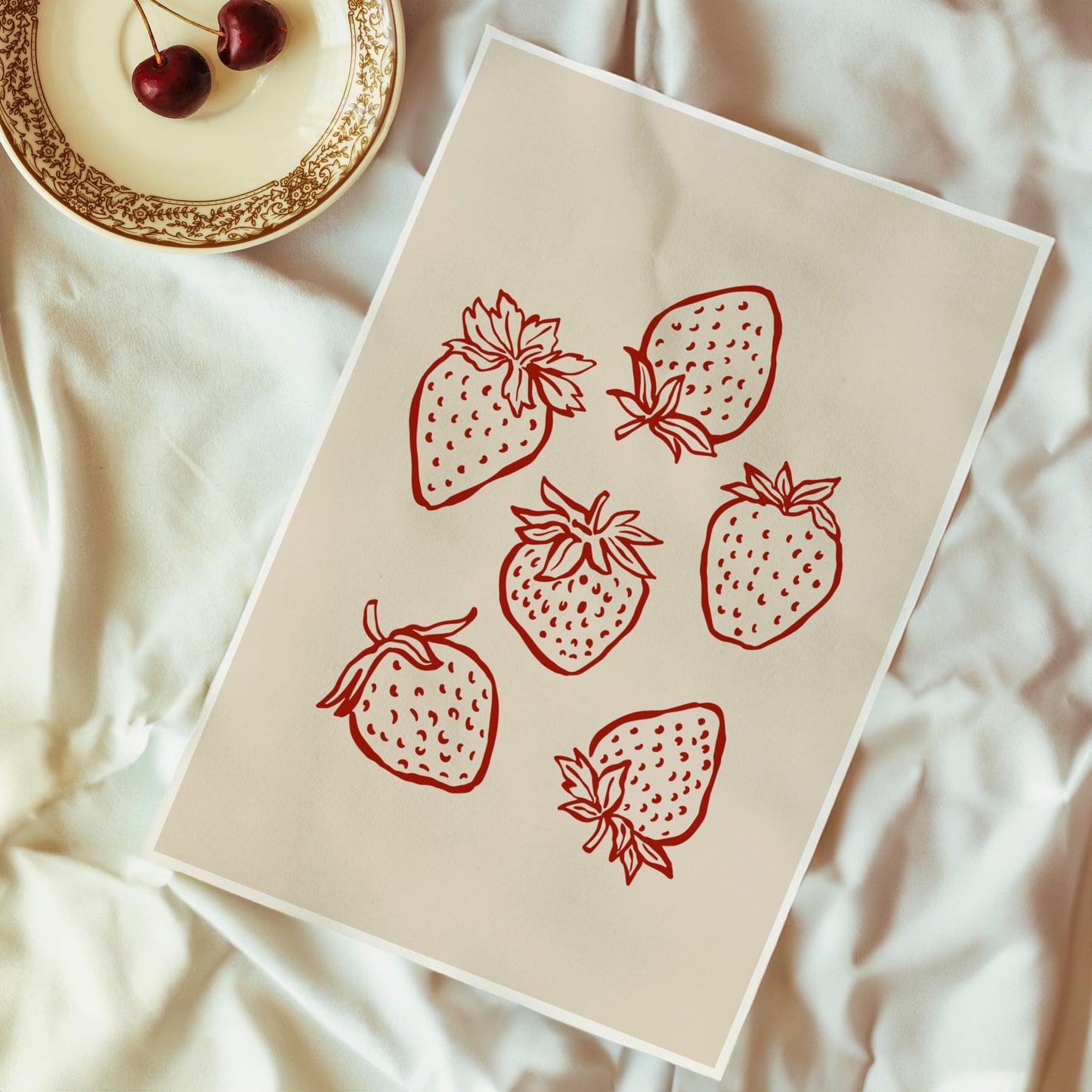 Minimalist Strawberries Kitchen Poster