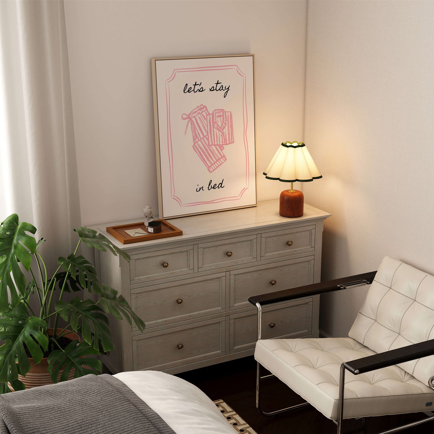 Let's Stay in Bed Bedroom Pink Poster