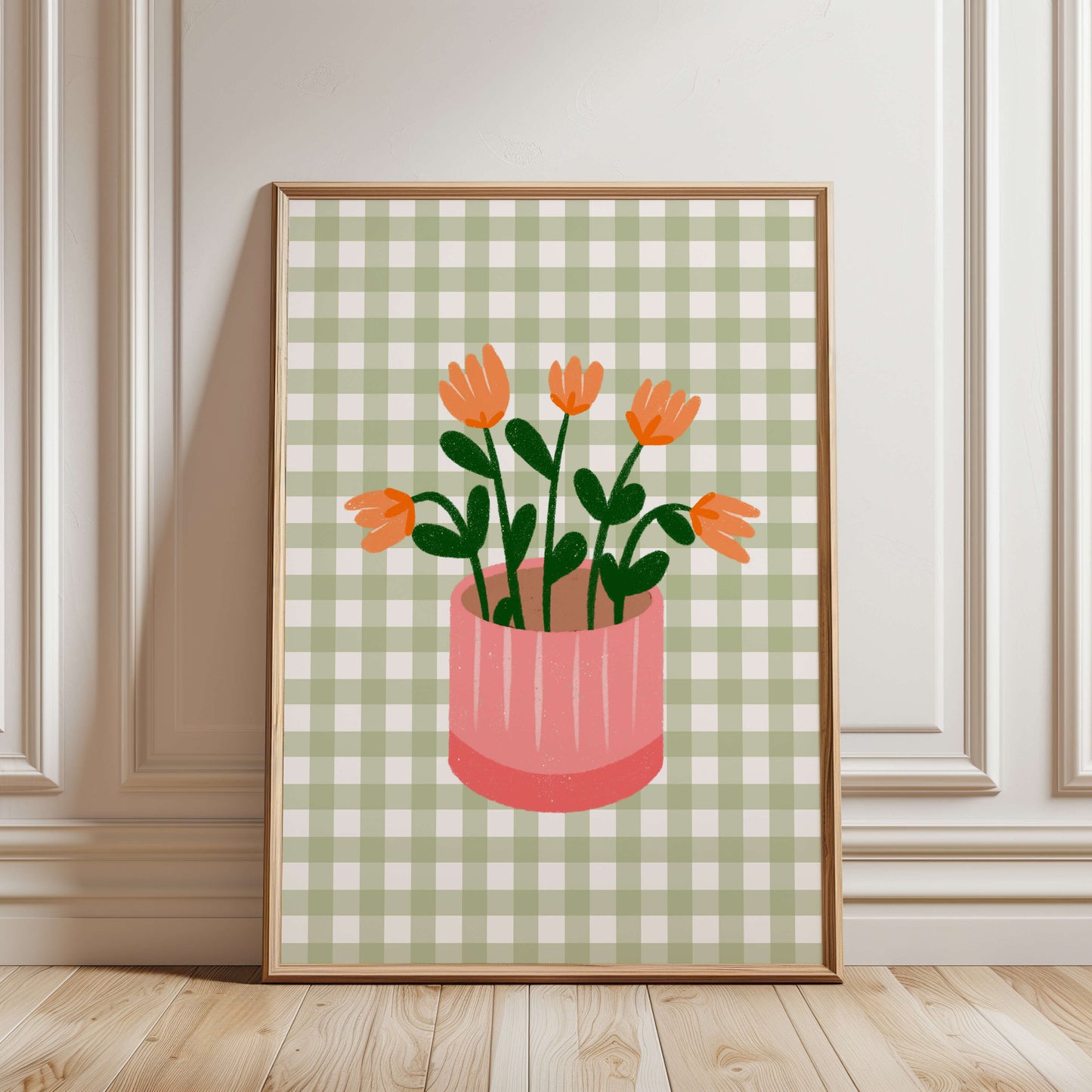 Gingham Flower Pot Poster