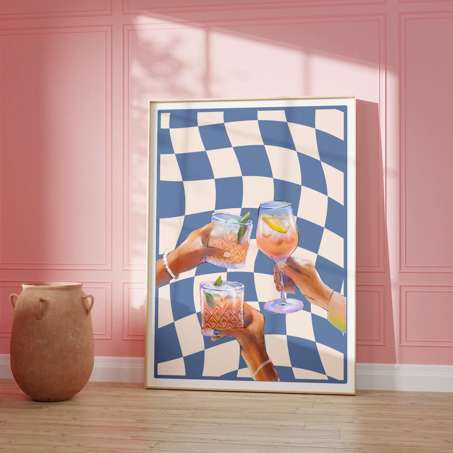 Blue Checkered Cocktail Poster