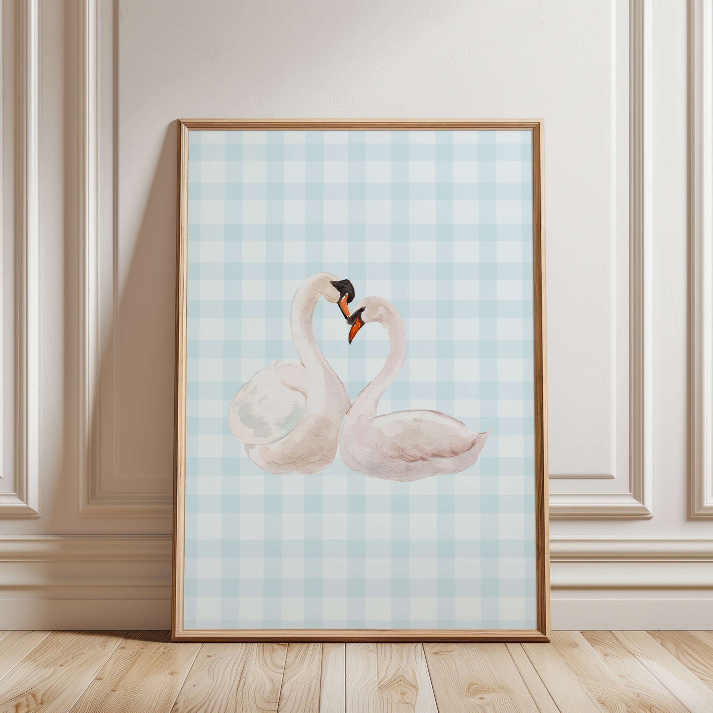Gingham Swan Blue Poster