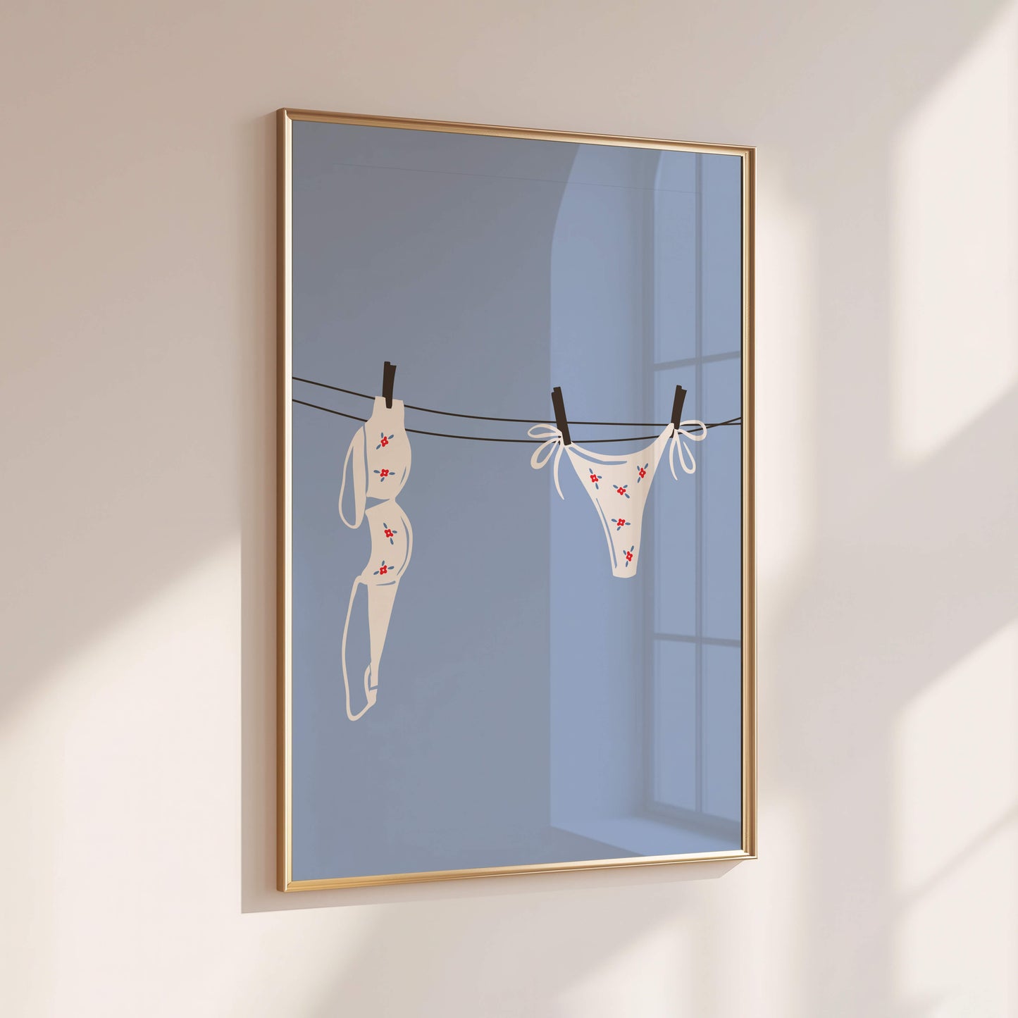White Floral Bikini Laundry Line Poster