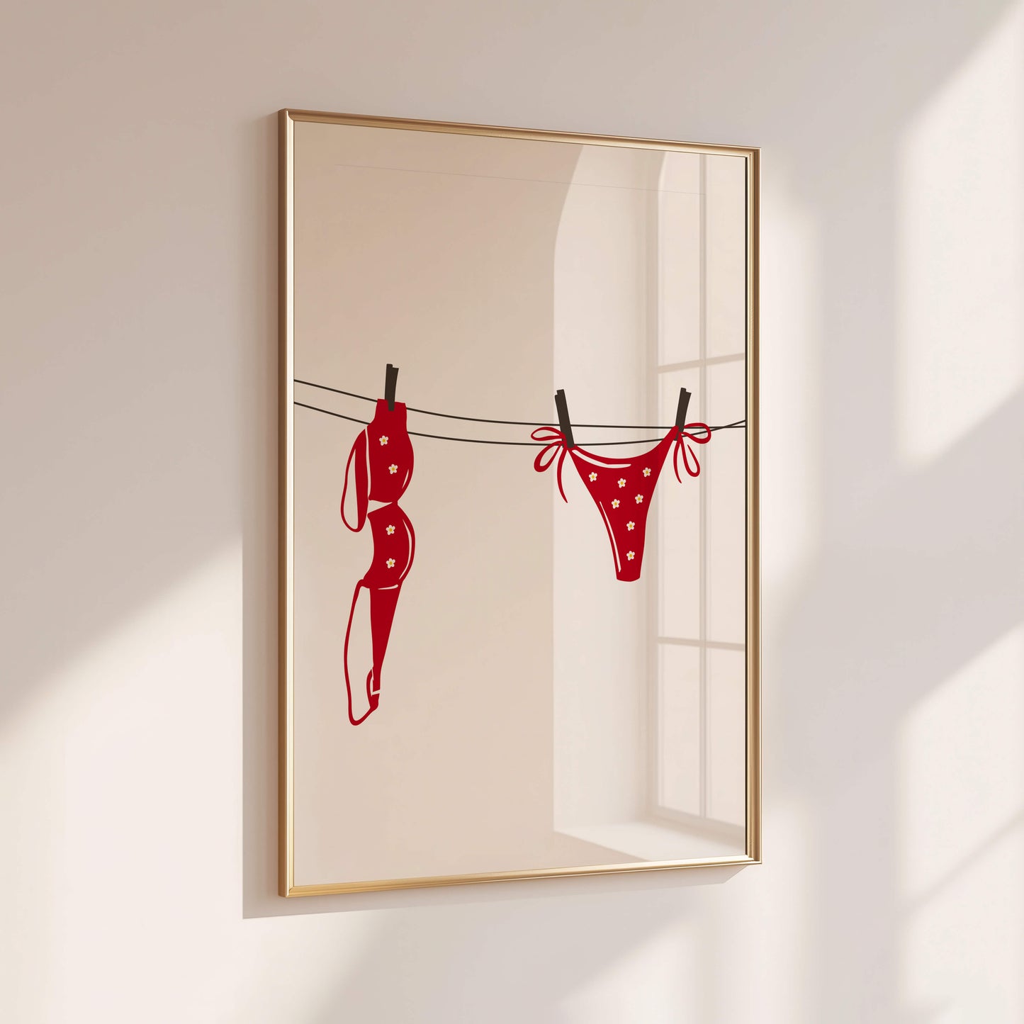 Red Daisy Bikini Laundry Line Poster