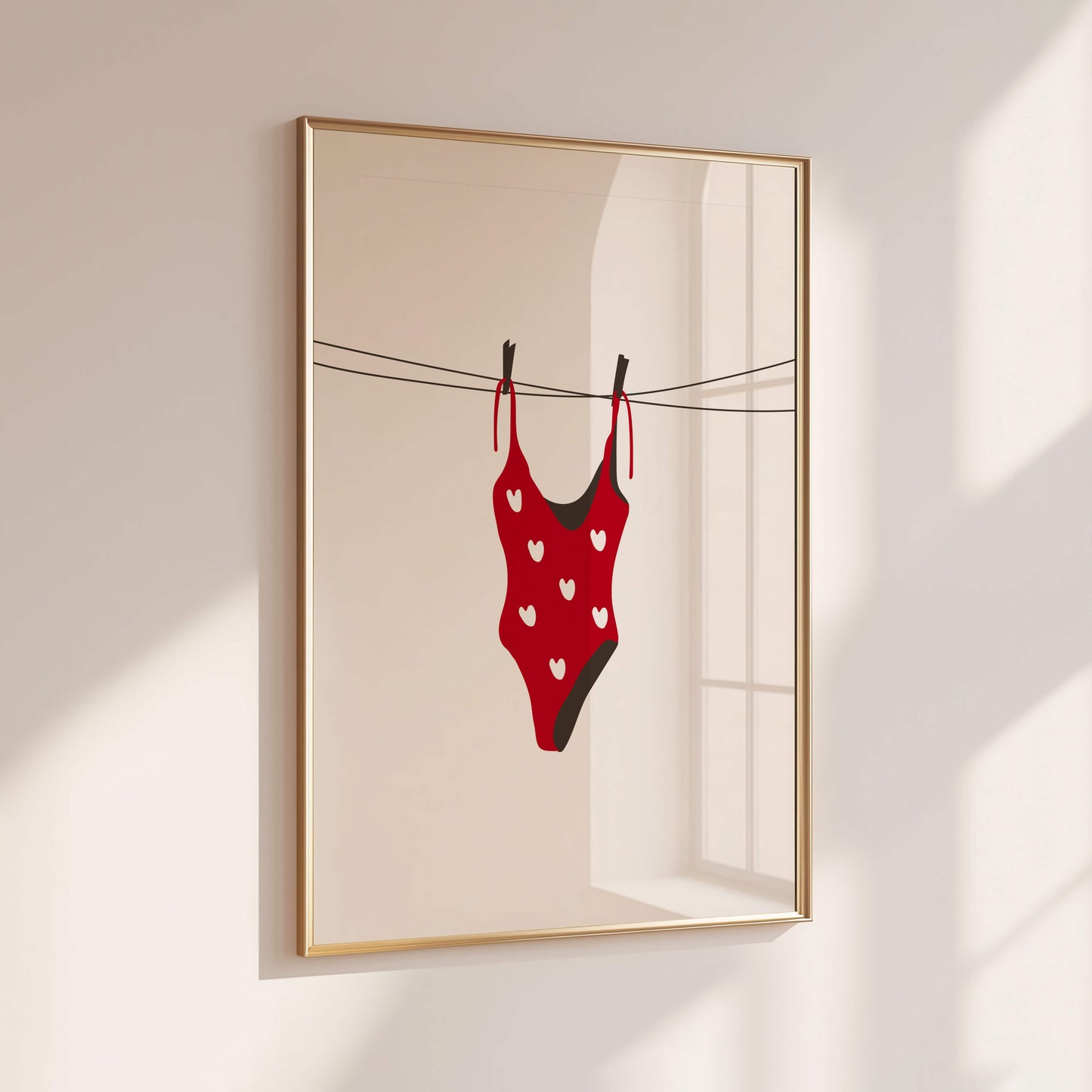 Red Heart Swimsuit Laundry Line Poster