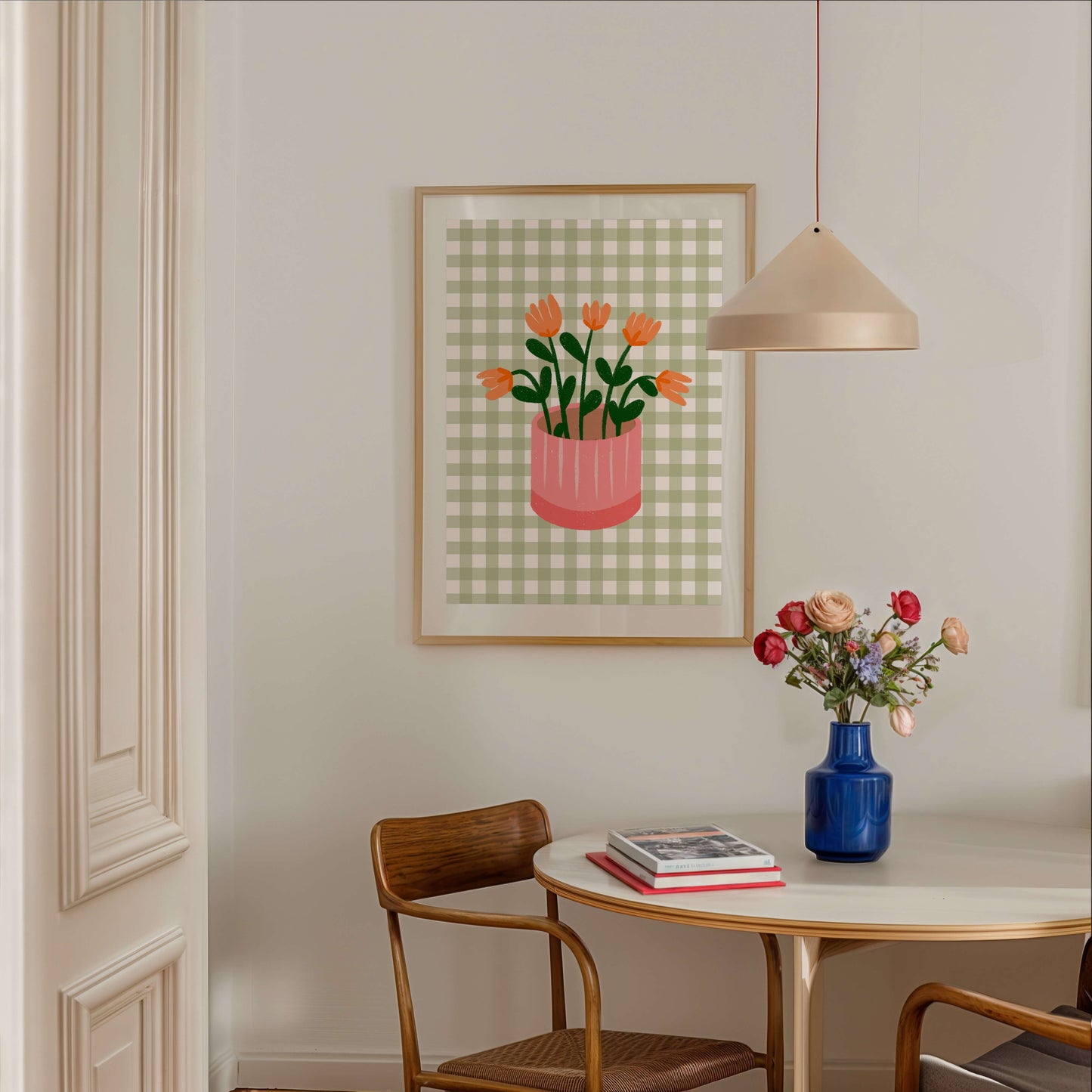 Gingham Flower Pot Poster