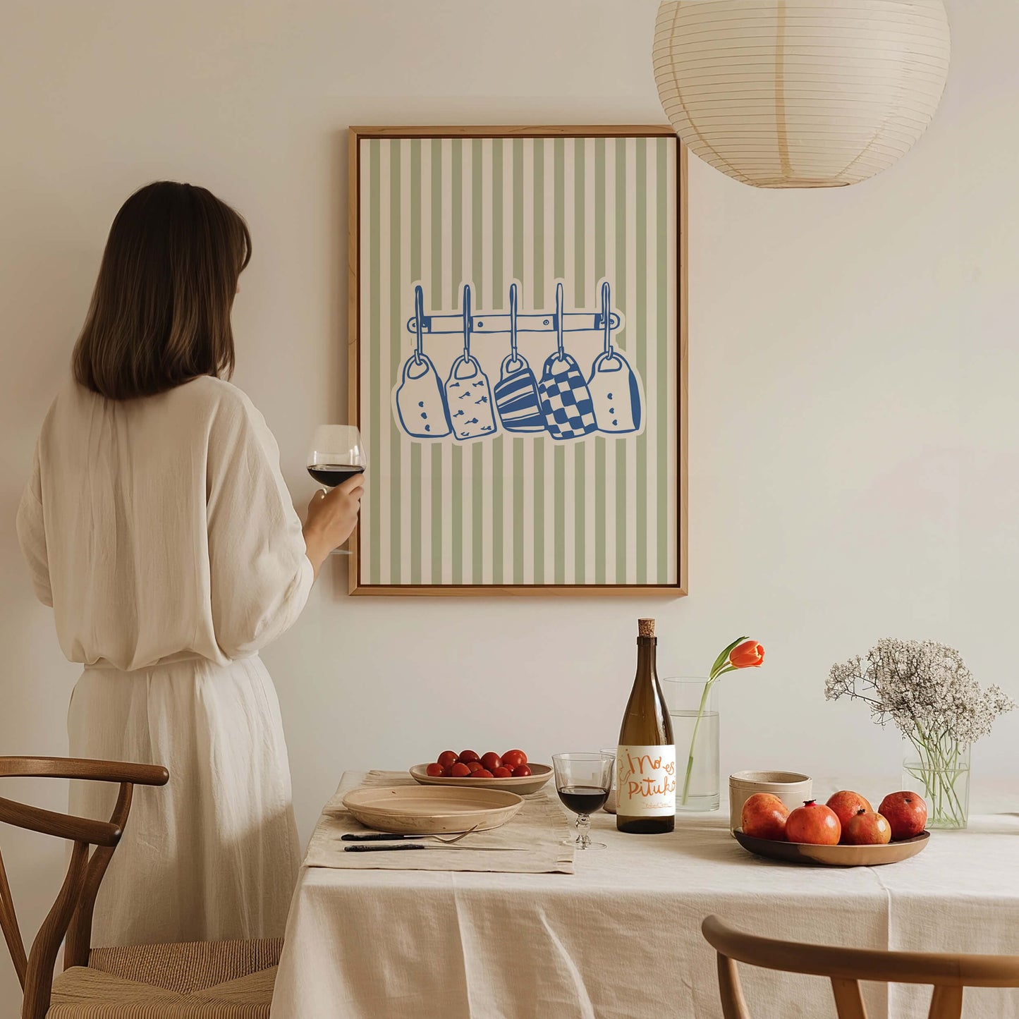 Green Mugs Hanging Illustration Poster