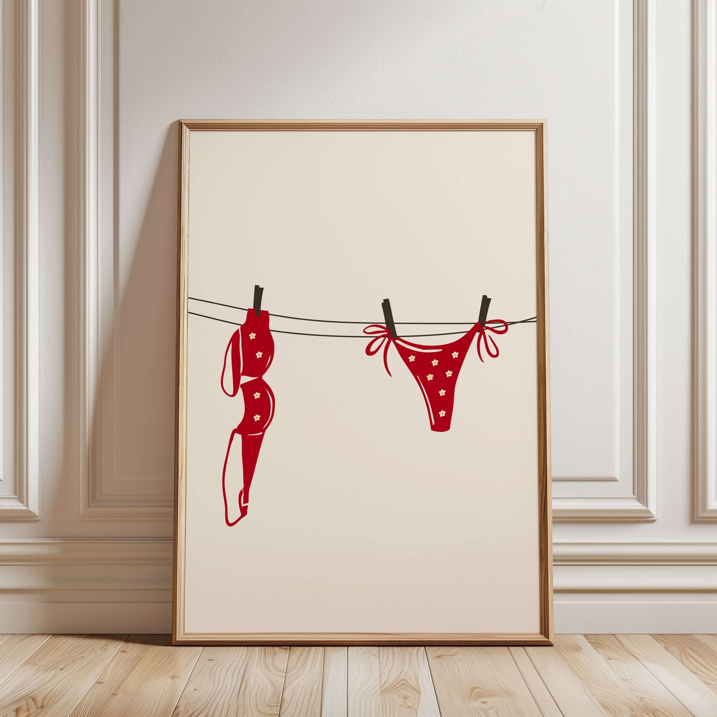 Red Daisy Bikini Laundry Line Poster