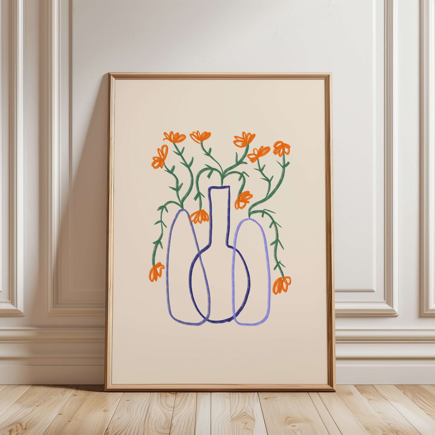 Hand Drawn Orange Flower Vase Poster