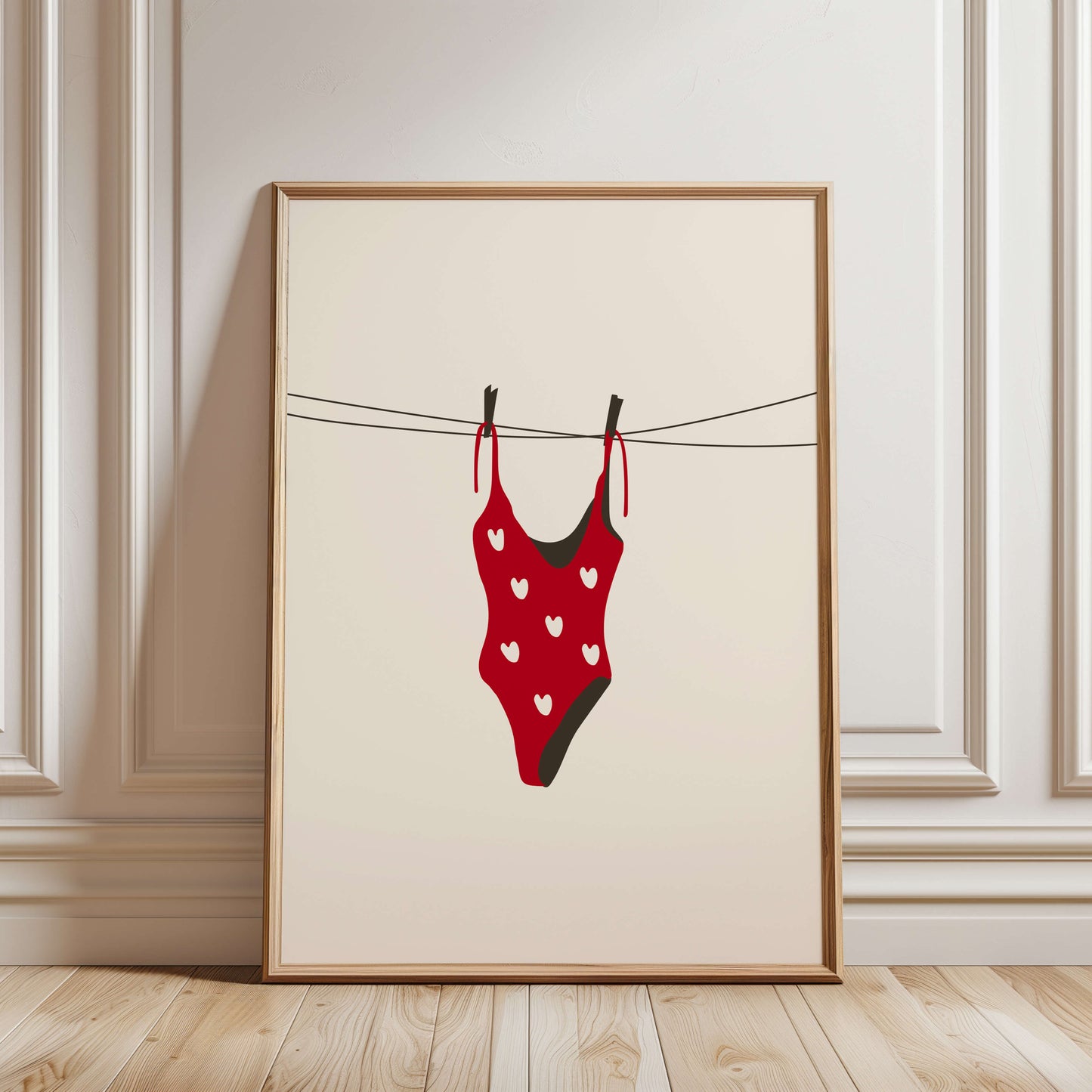 Red Heart Swimsuit Laundry Line Poster