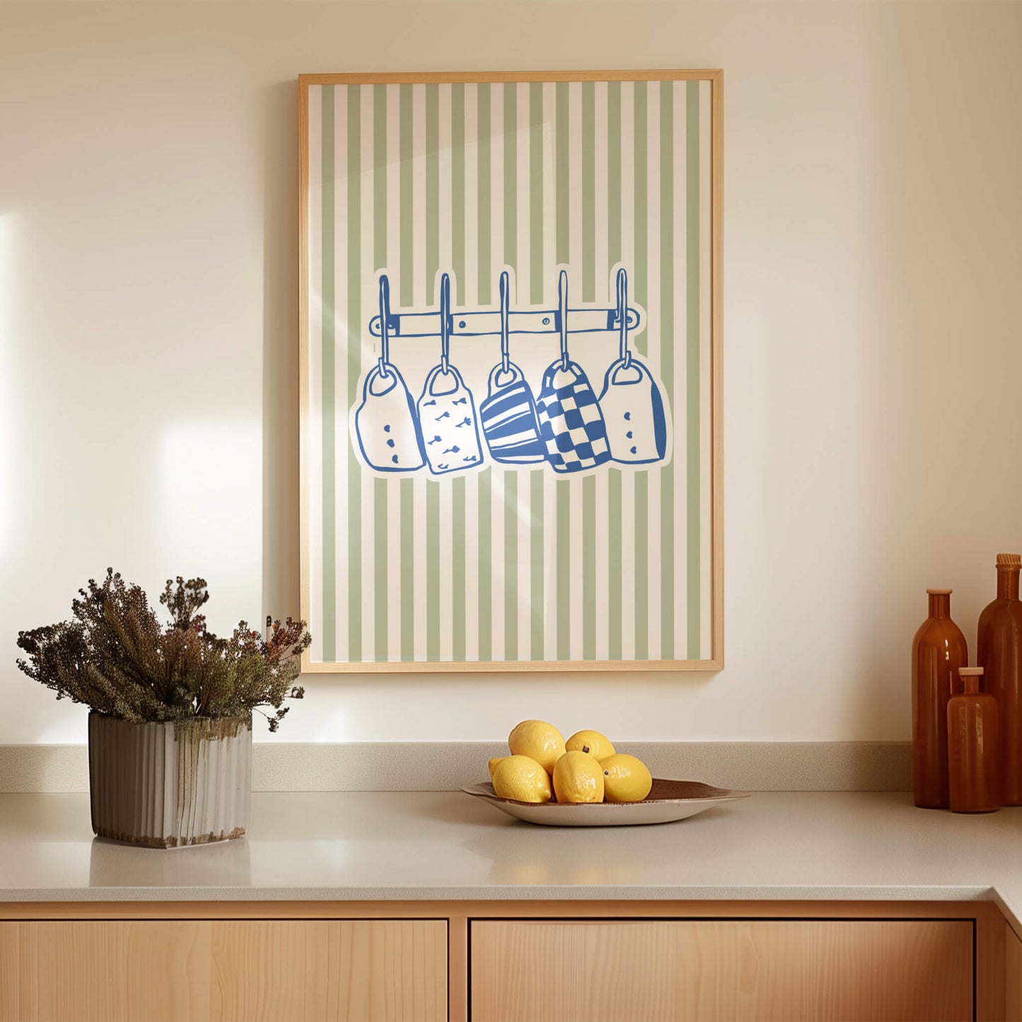 Green Mugs Hanging Illustration Poster
