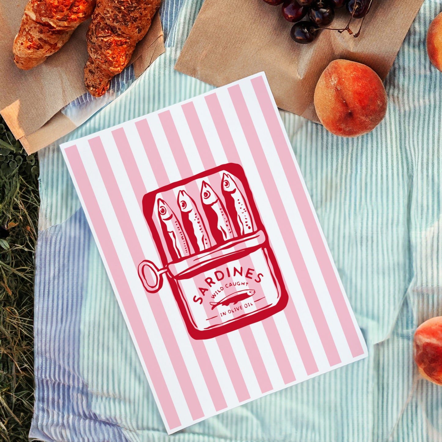 Sardines Red Striped Poster