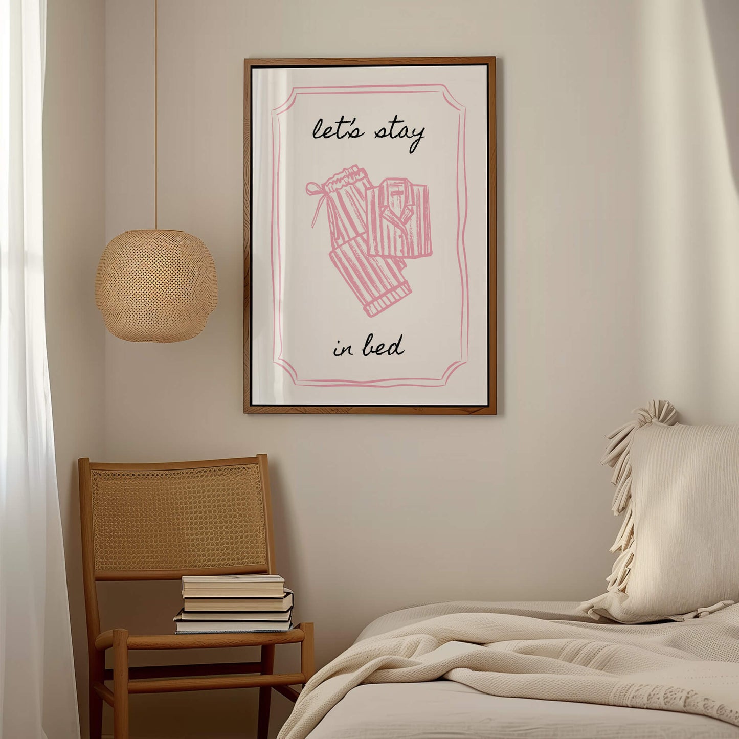 Let's Stay in Bed Bedroom Pink Poster