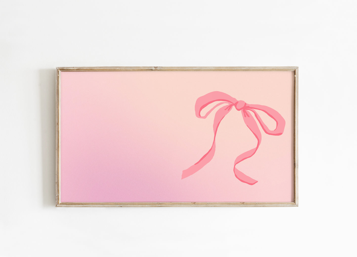 Framed artwork with a pink bow on a gradient background