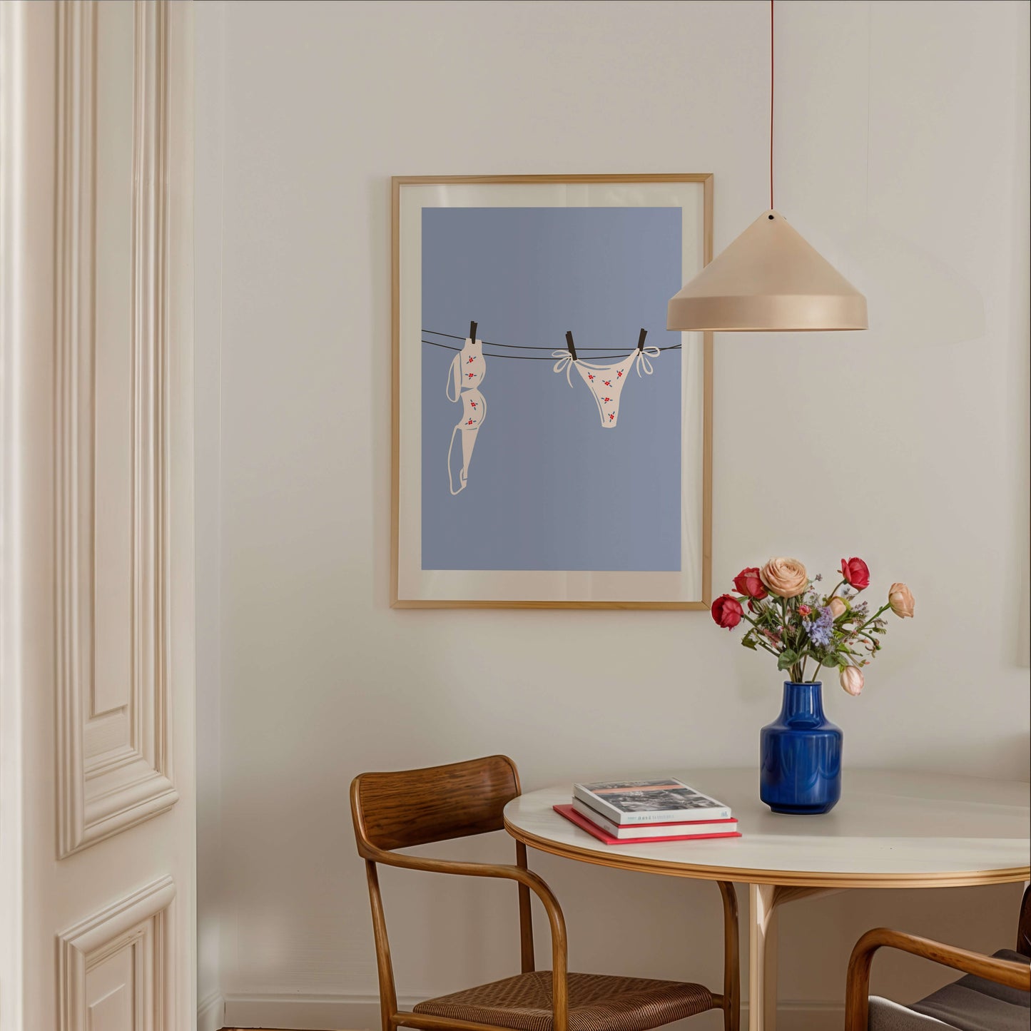 White Floral Bikini Laundry Line Poster