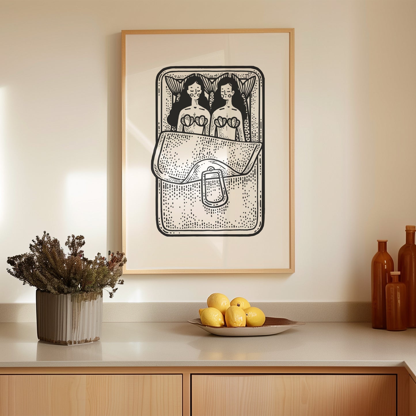 Mermaid Sardines Black Poster