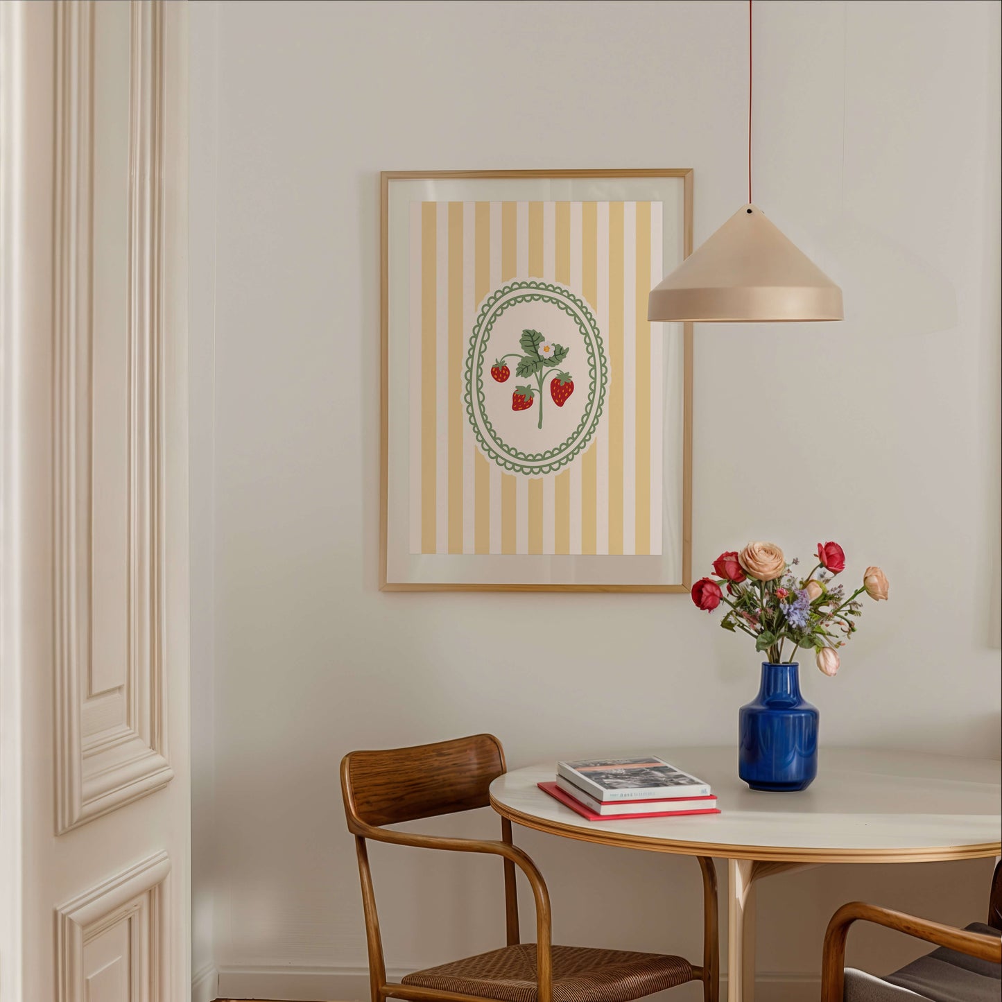 Strawberry Bouquet Striped Yellow Poster