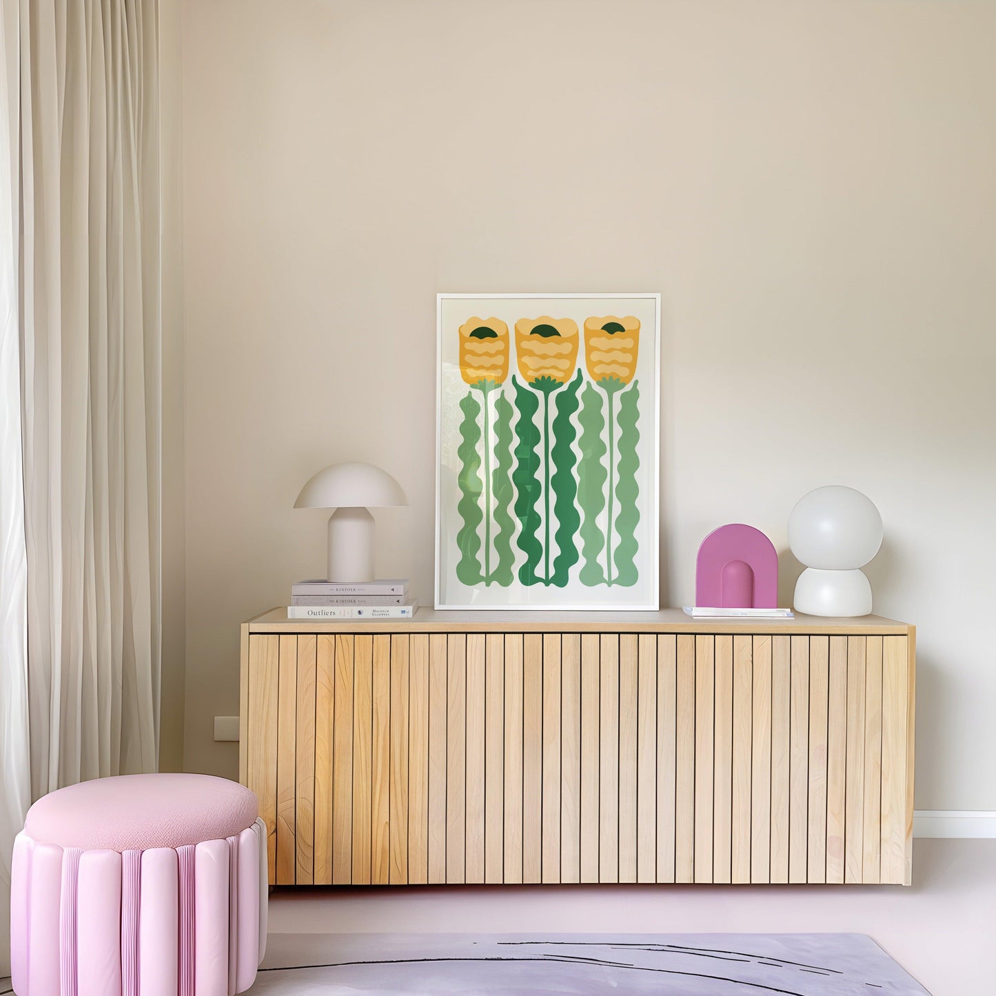 Wavy Green & Yellow Flower Poster