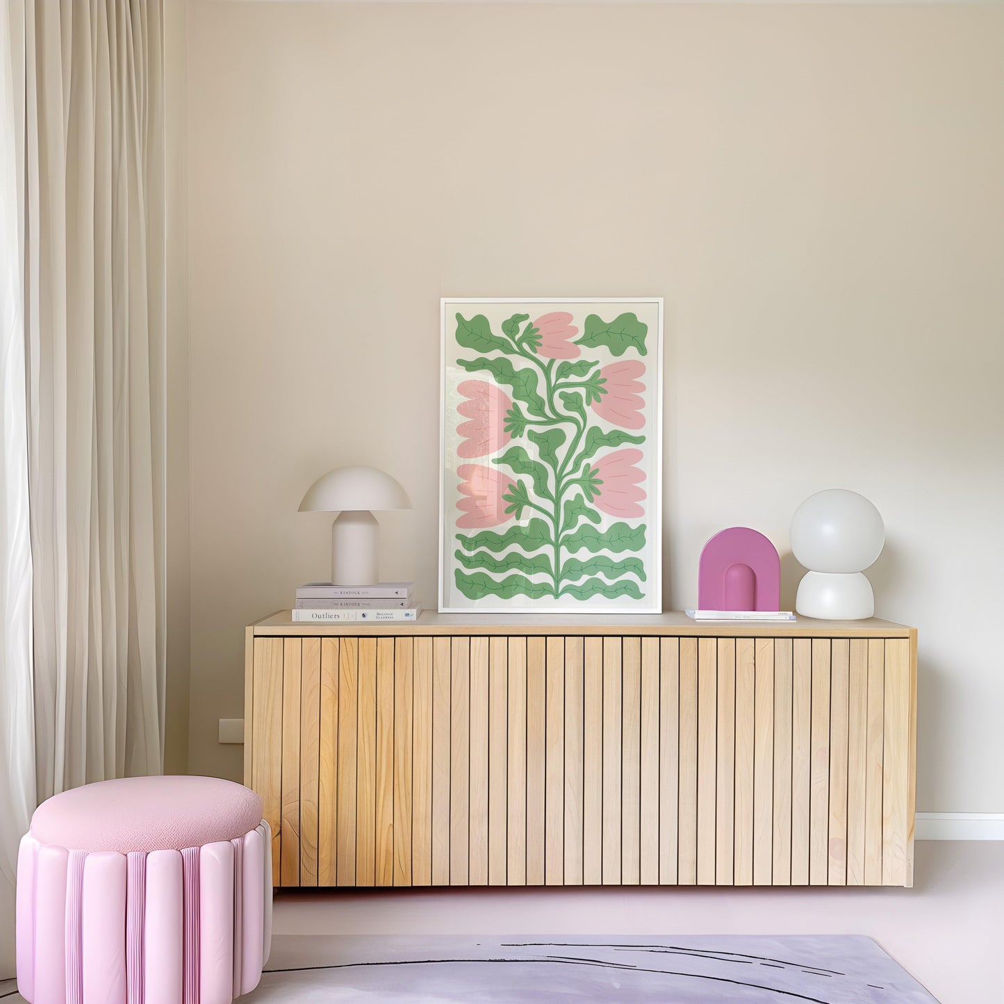 Wavy Pink and Green Flower Poster