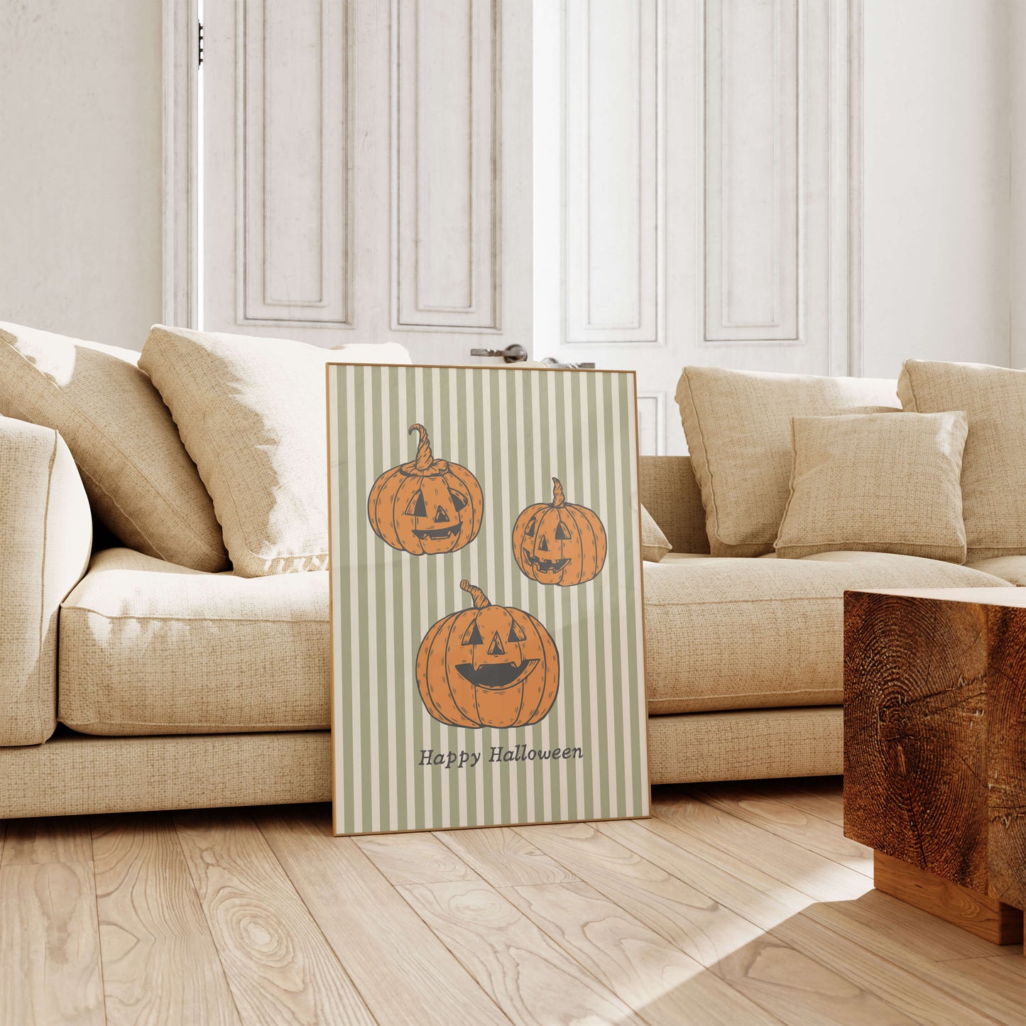 Happy Halloween Striped Pumpkin Poster