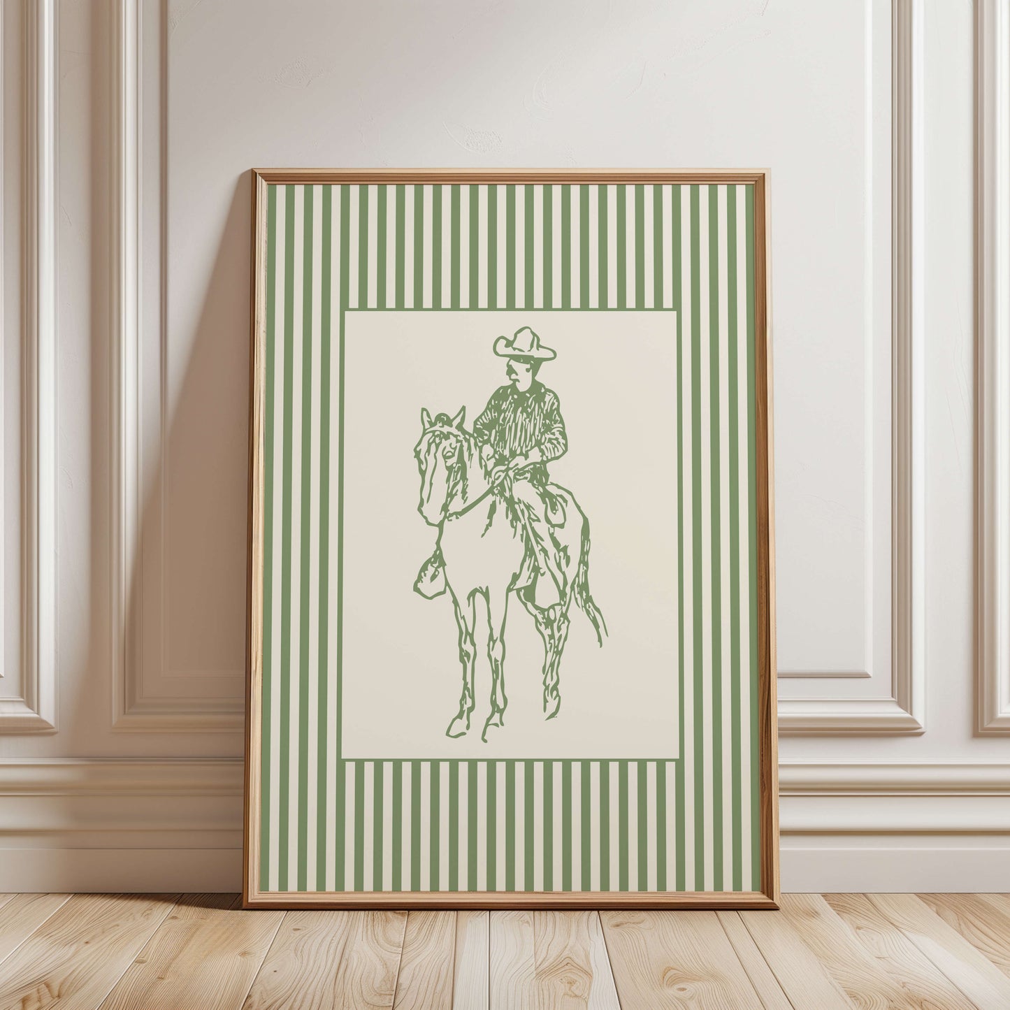 Cowboy Sketch Striped Sage Poster