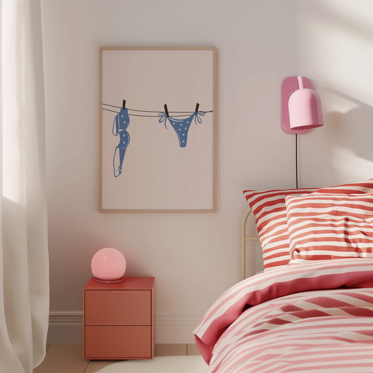 Blue Daisy Bikini Laundry Line Poster
