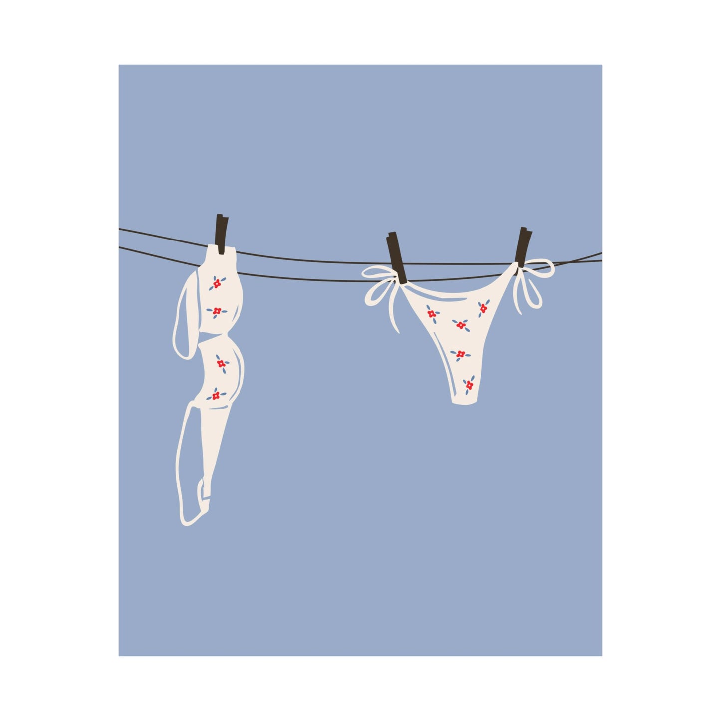 White Floral Bikini Laundry Line Poster