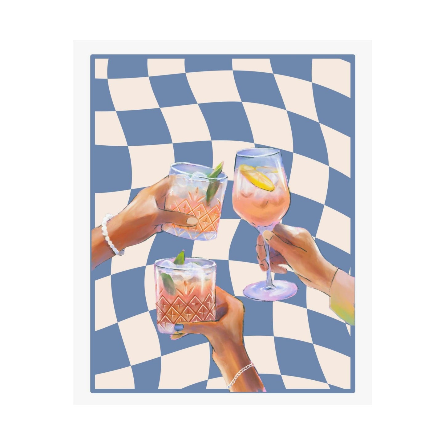 Blue Checkered Cocktail Poster