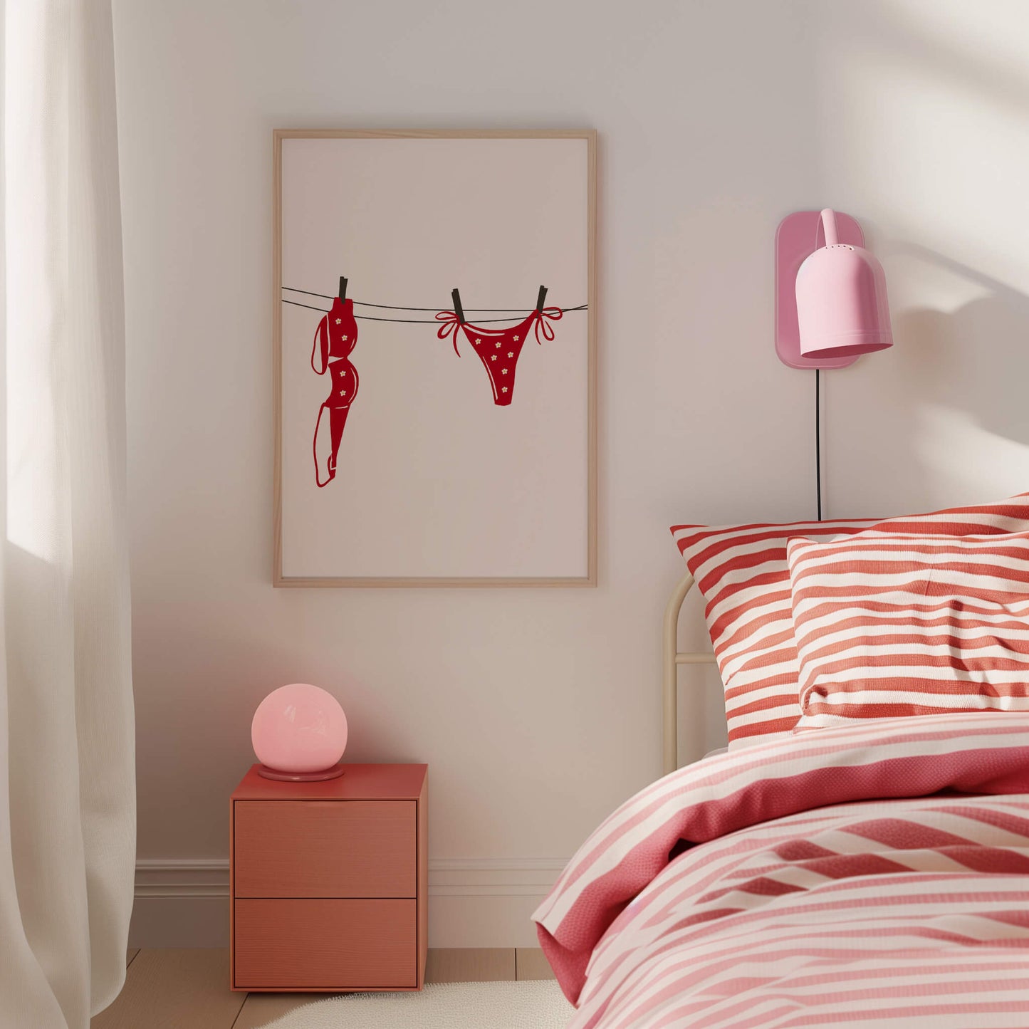 Red Daisy Bikini Laundry Line Poster