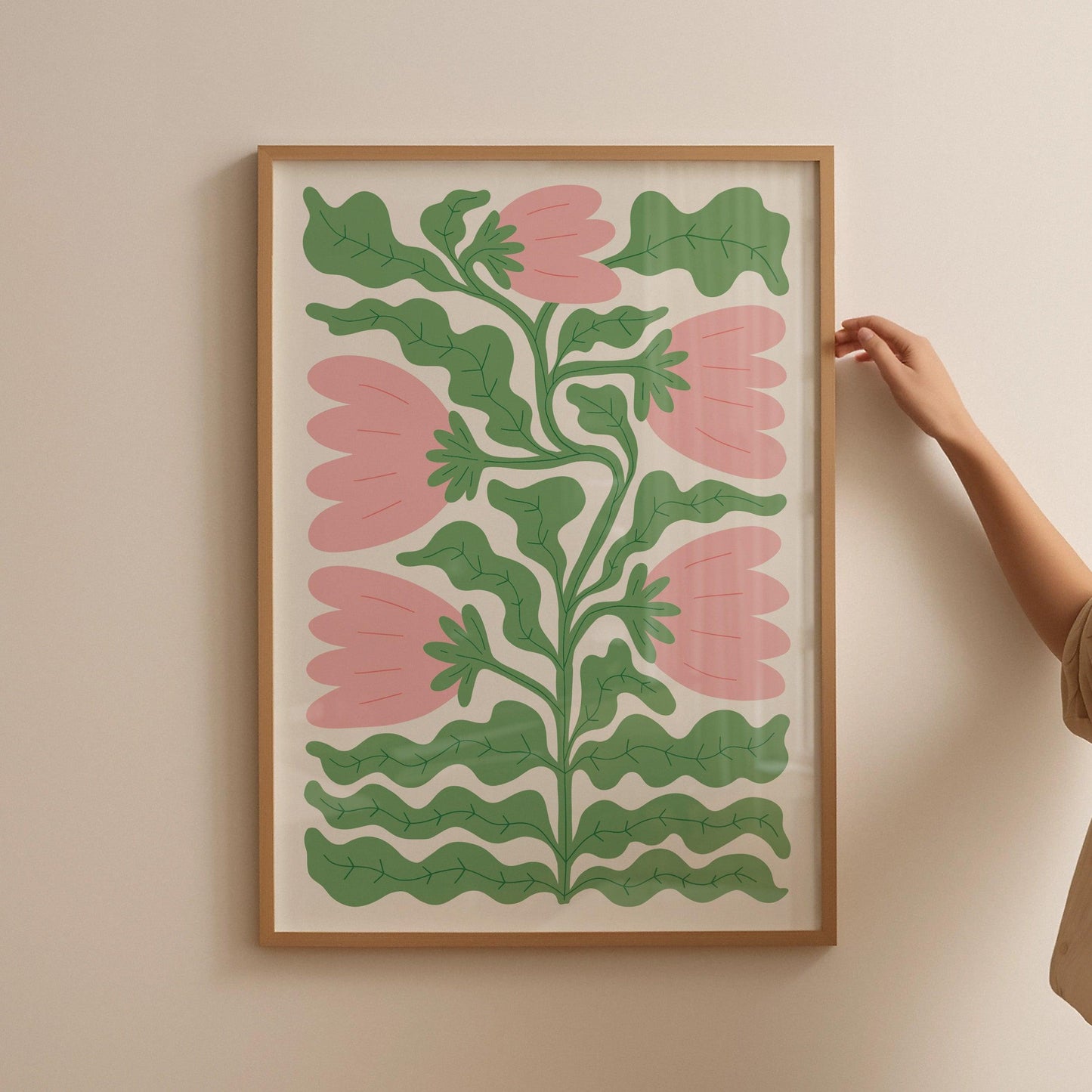 Wavy Pink and Green Flower Poster