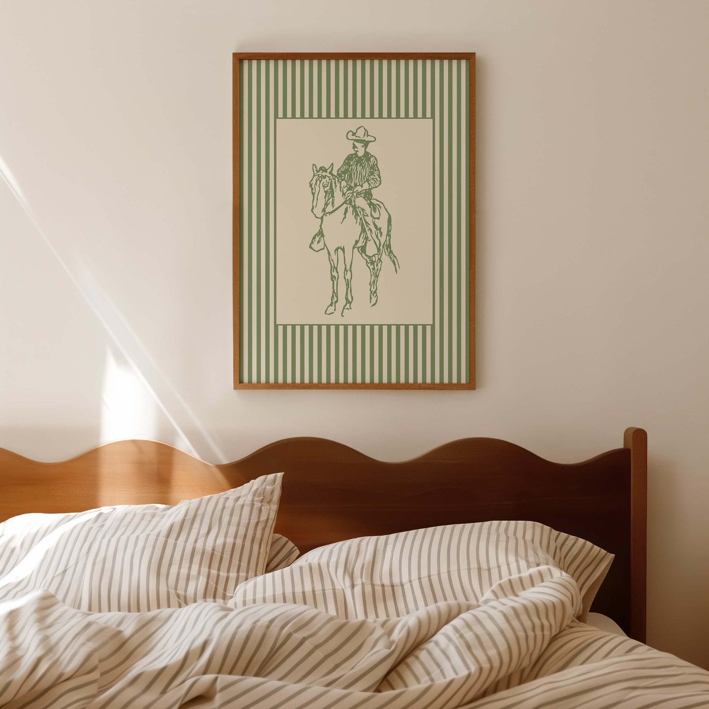 Cowboy Sketch Striped Sage Poster