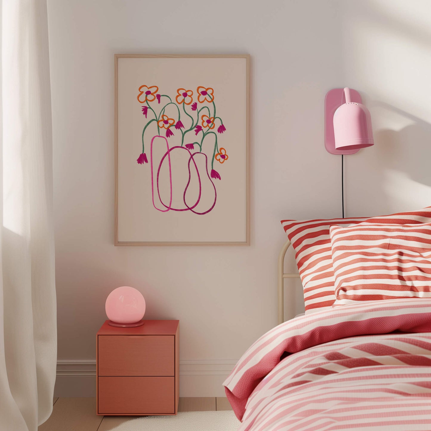 Hand Drawn Fuchsia Flower Vase Poster