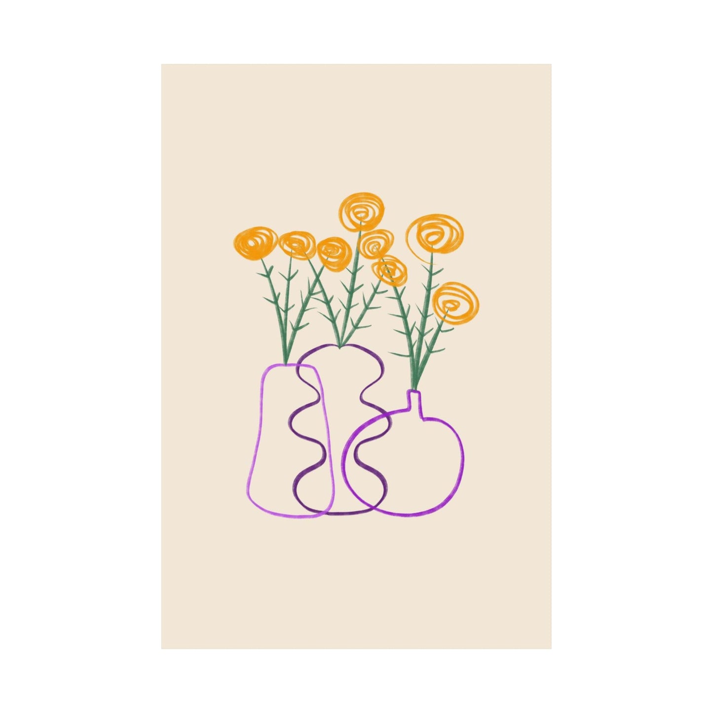 Hand Drawn Yellow Flowers Vase
