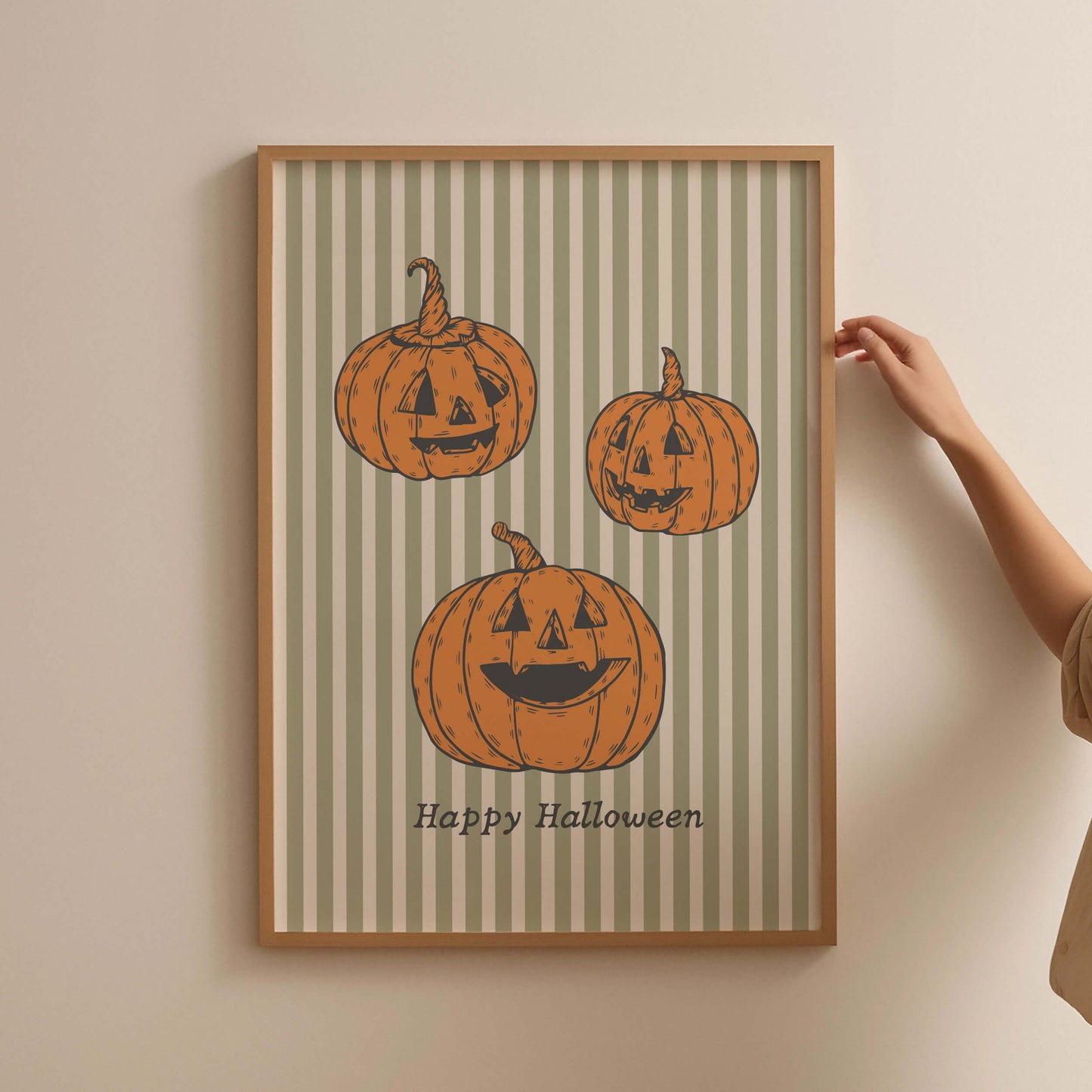 Happy Halloween Striped Pumpkin Poster